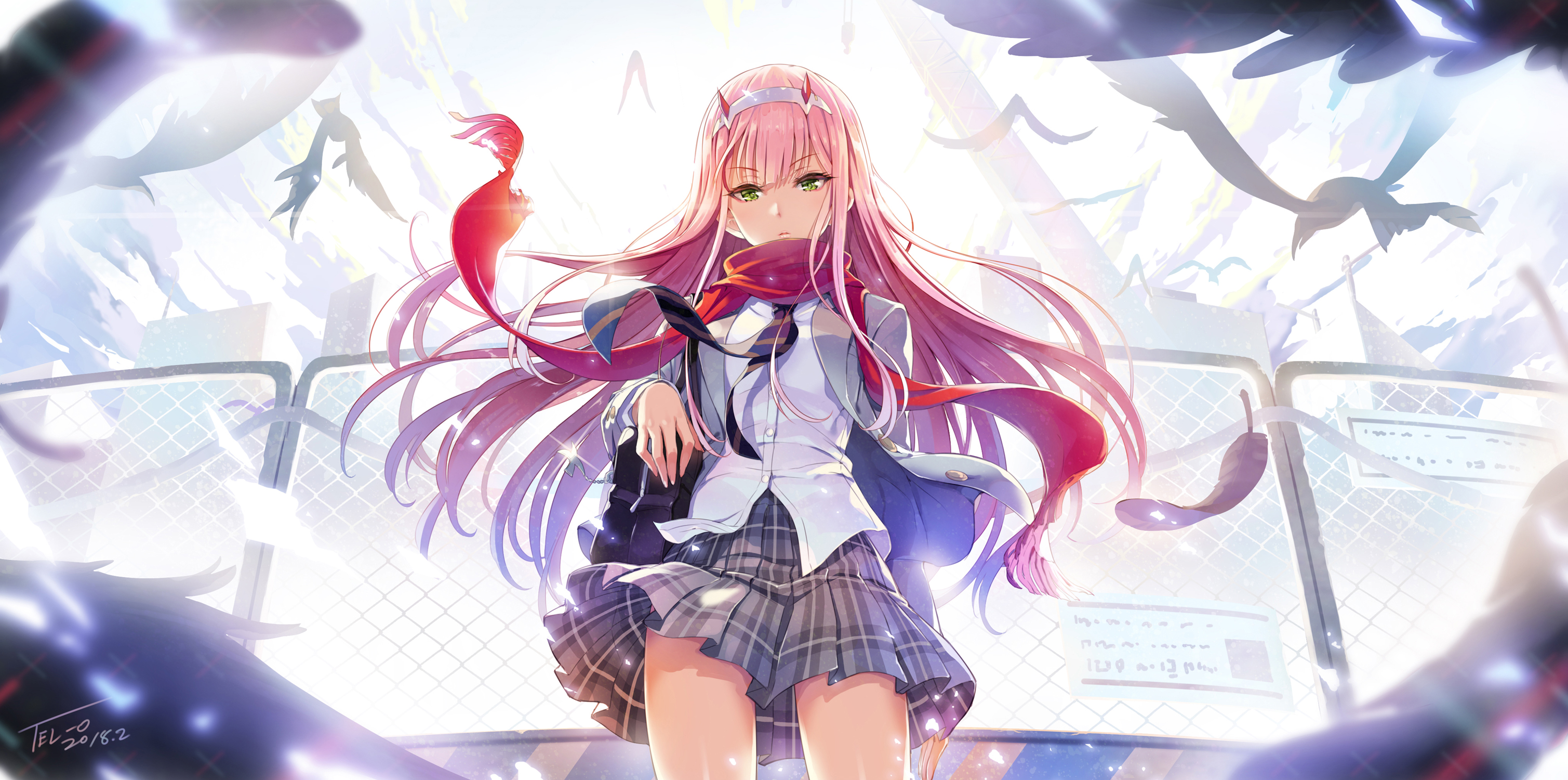 zero two (darling in the franxx), long hair, anime, darling in the franxx