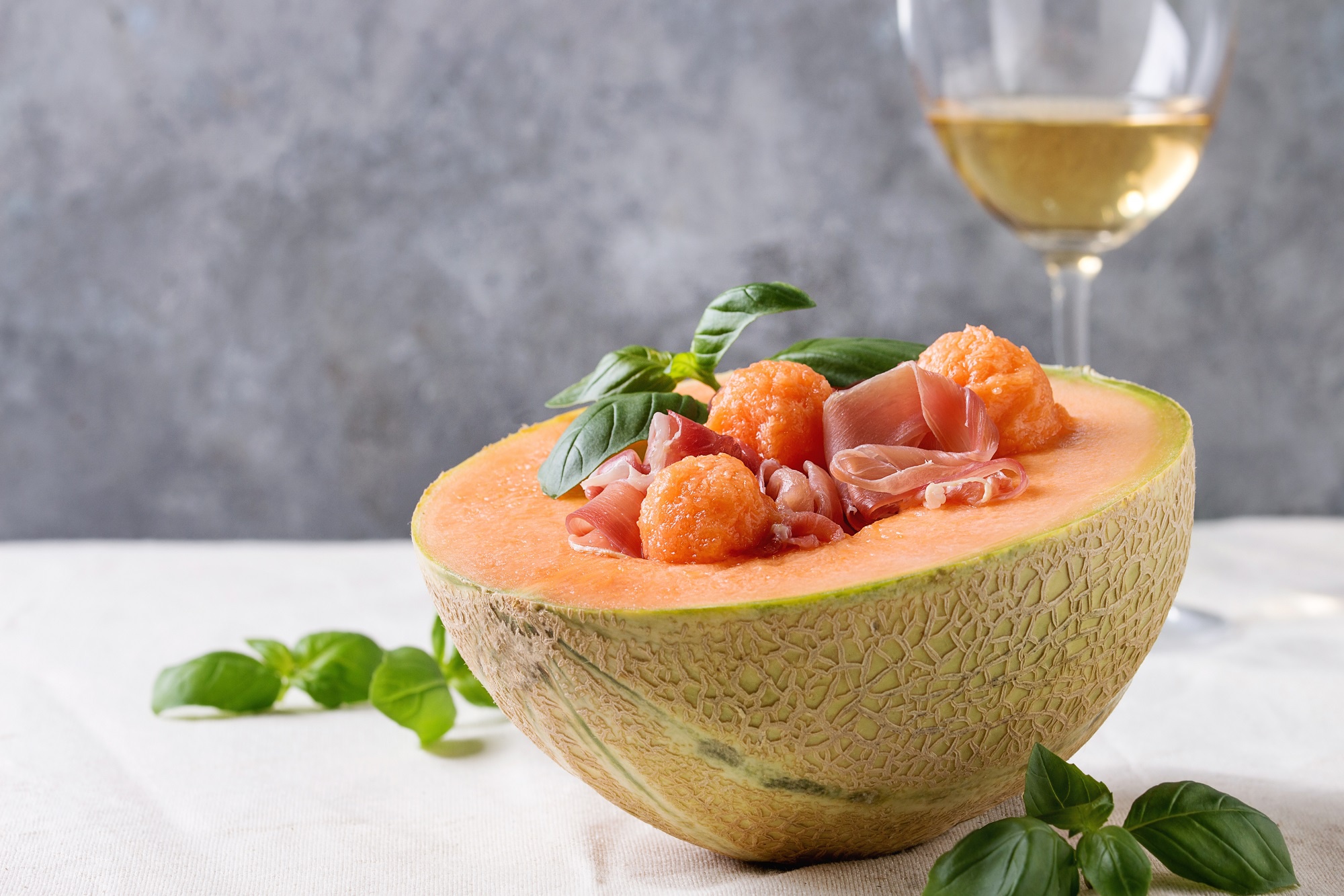 food, melon, basil, glass, ham, wine, fruits phone background