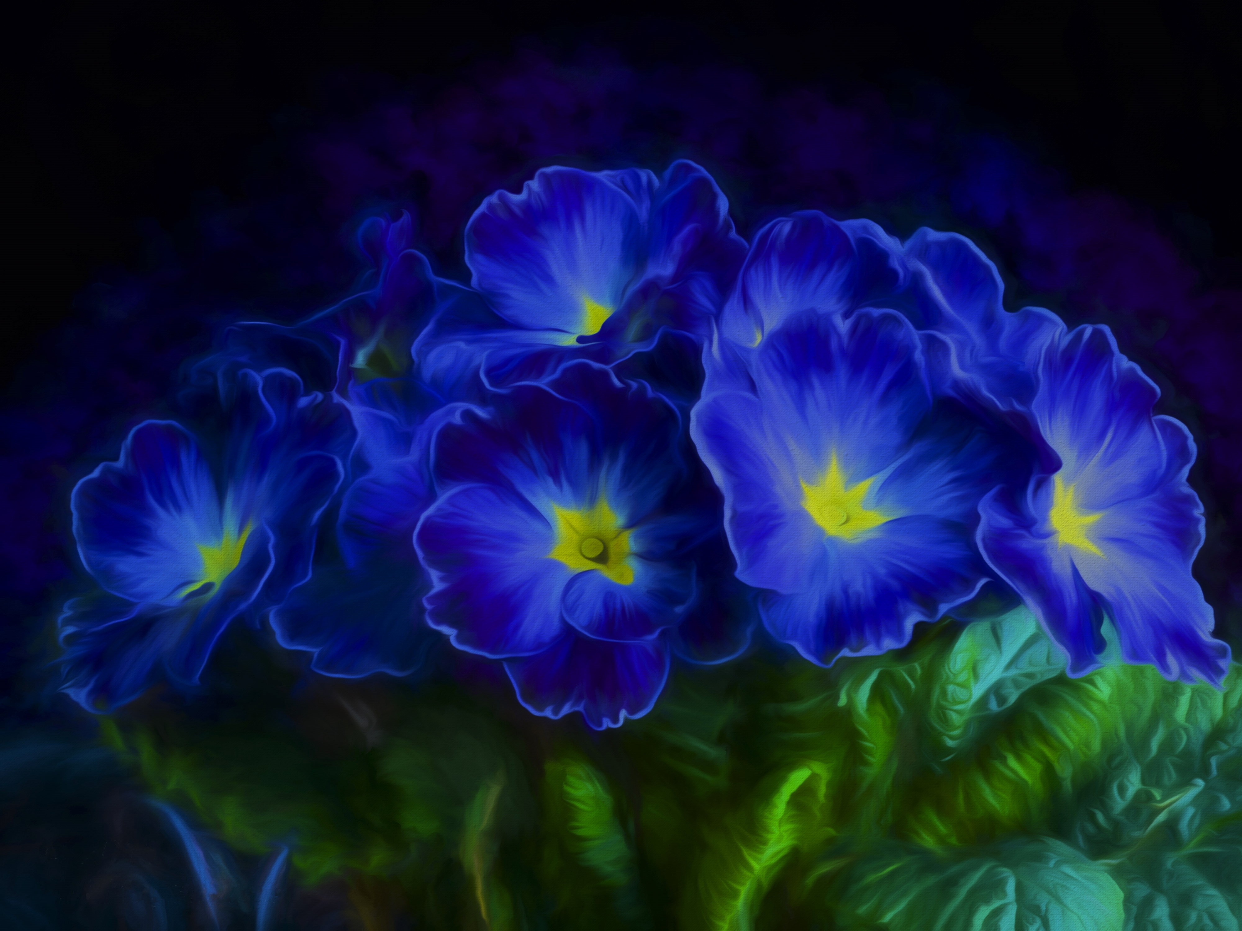 blue flower, earth, primrose, flower, oil painting