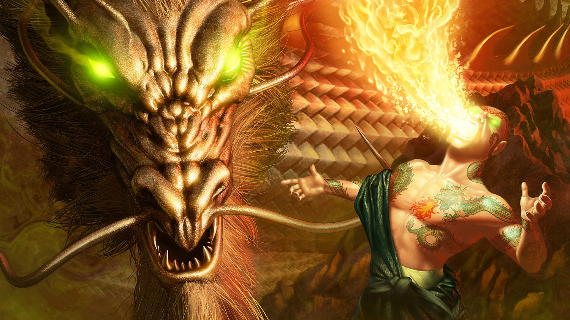 HD wallpaper dragon, wizard, fantasy, sorcerer, fight