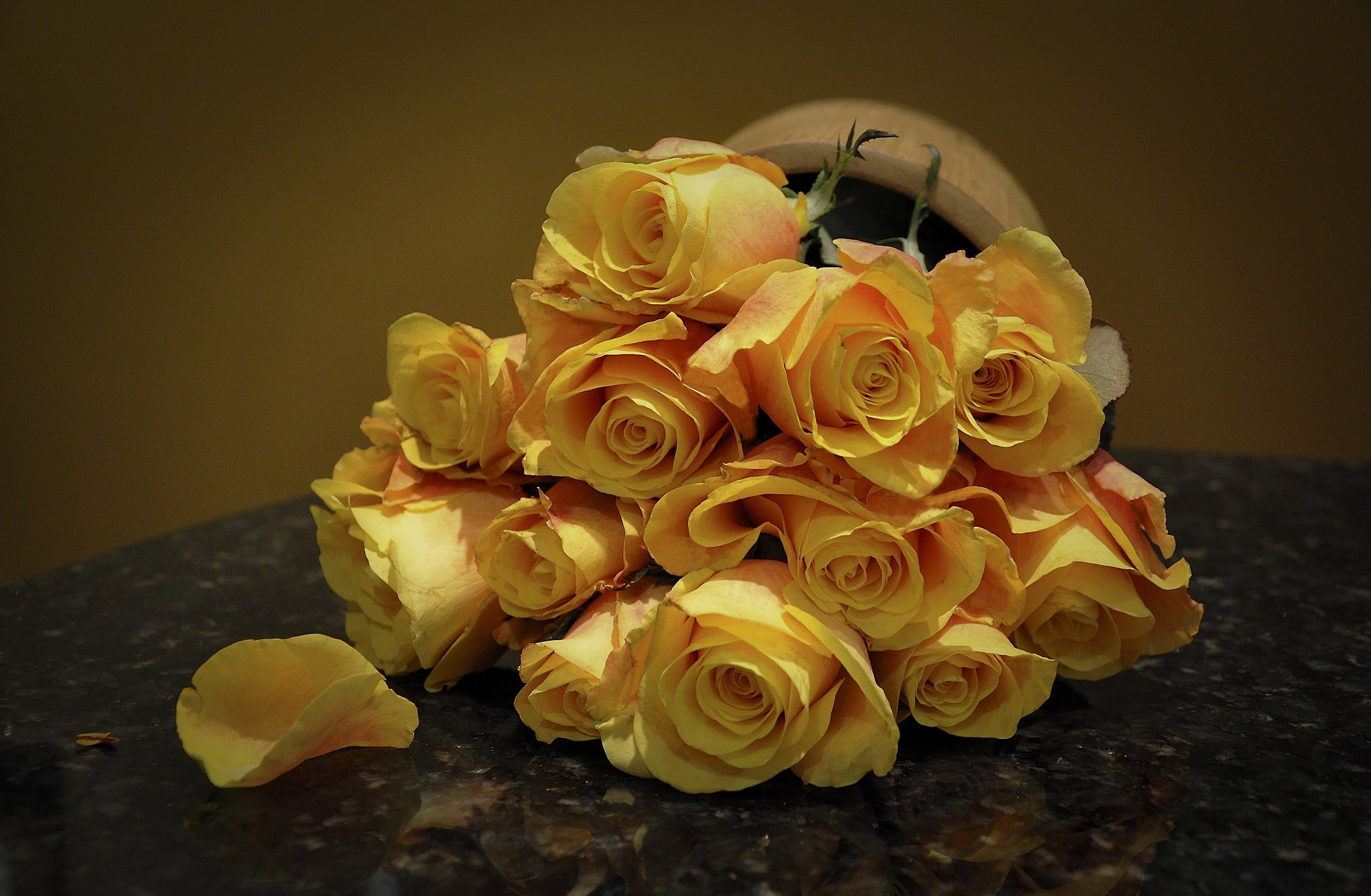 59627 скачать обои желтый, пятнистый, цветы, розы, букет - заставки и картинки бесплатно