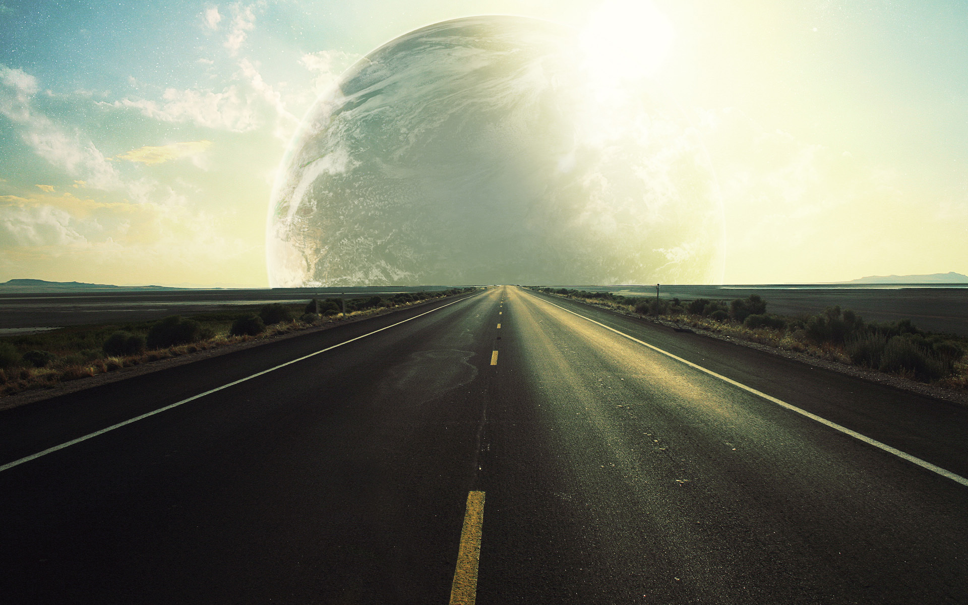 planets, landscape, roads Panoramic Wallpaper