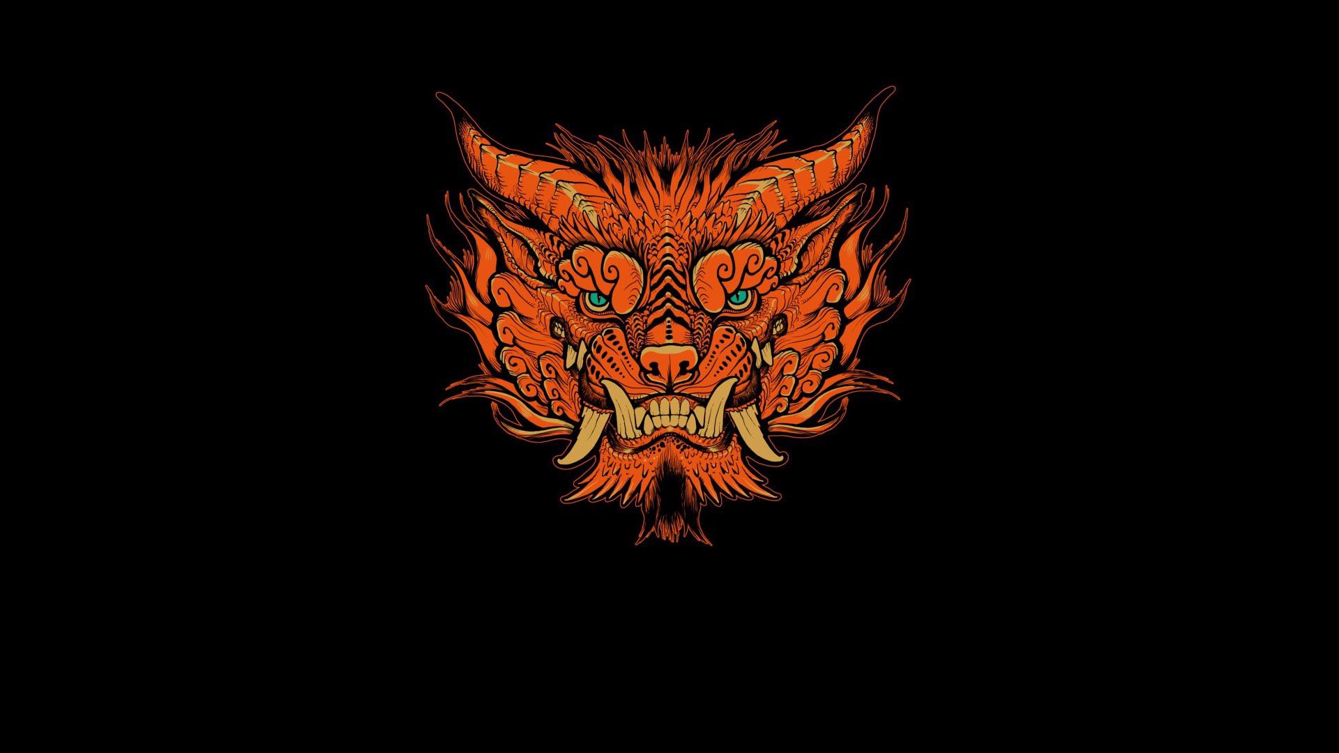 Download mobile wallpaper Foo Dog, Muzzle, Aggression, Vector for free.