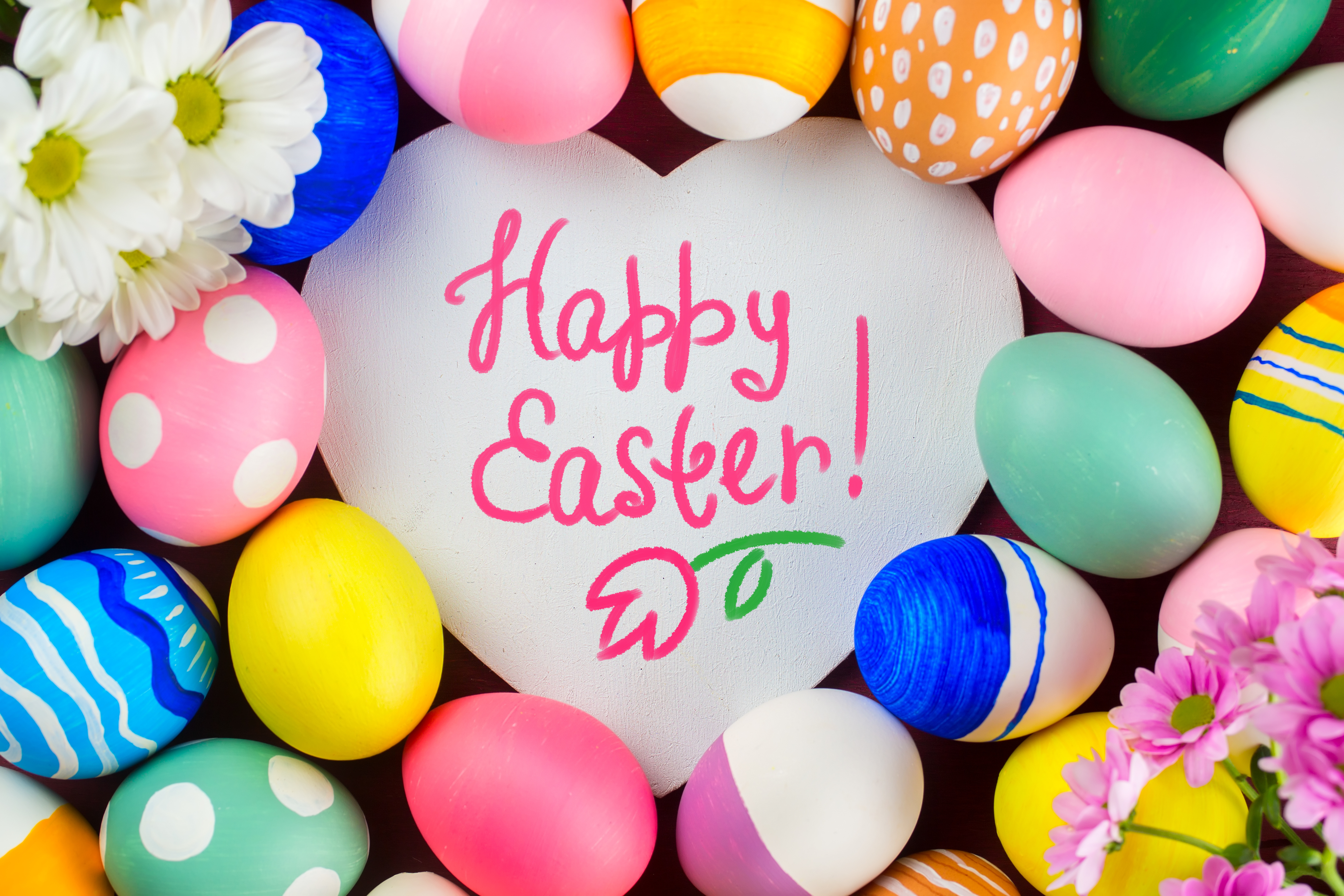 easter egg, easter, holiday, chrysanthemum, colorful, colors, egg, happy easter HD wallpaper