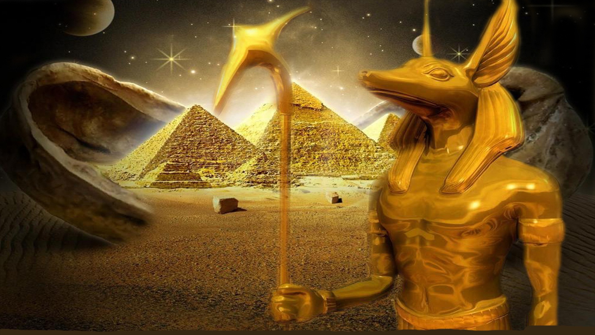 Египетский Бог Анубис на пирамиде