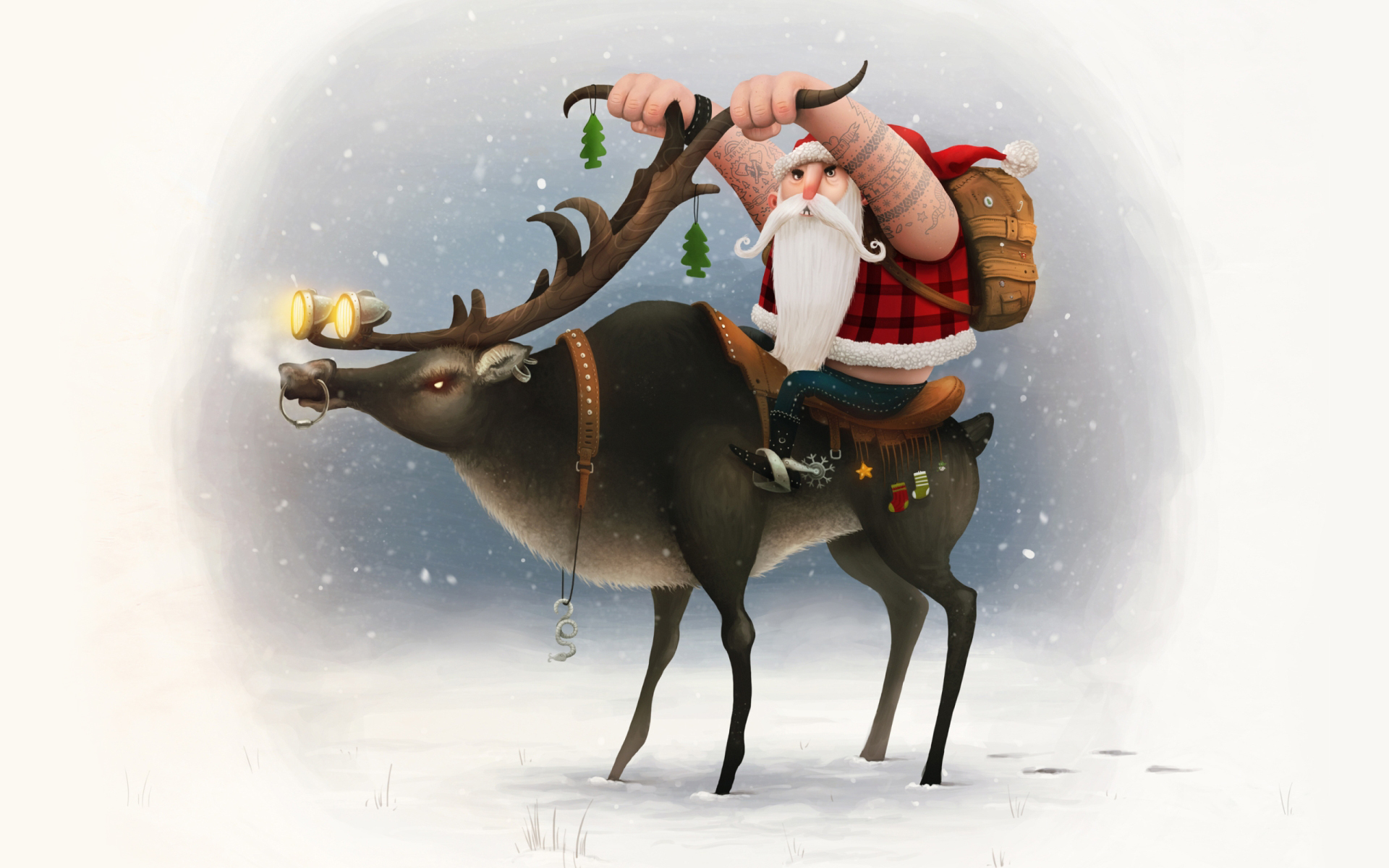 wallpapers christmas, reindeer, santa, holiday