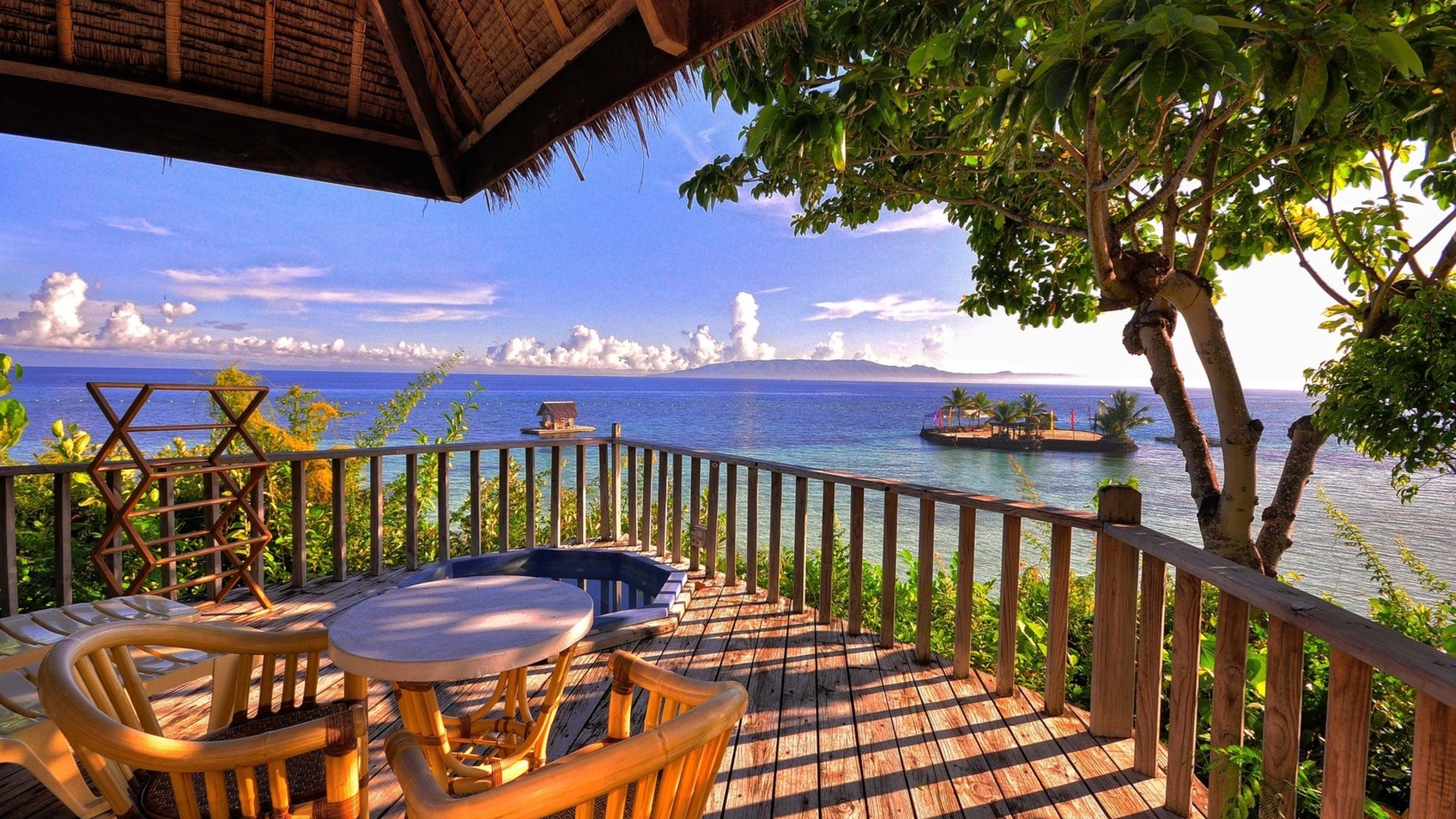 resort, man made, island, ocean, terrace