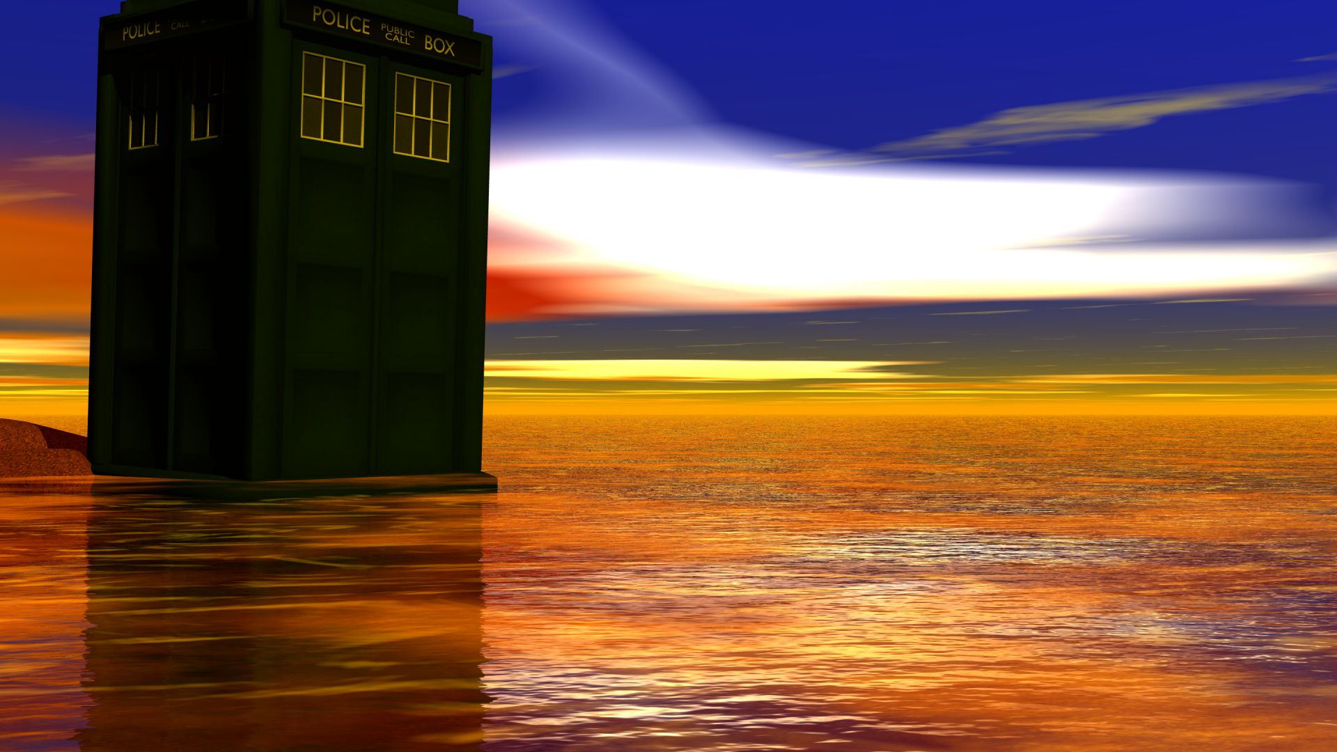 tv show, doctor who, sunset, tardis 32K