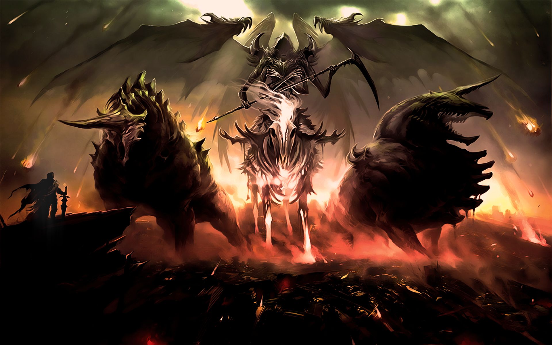 grim reaper, dark, beast, creature, fire, wings