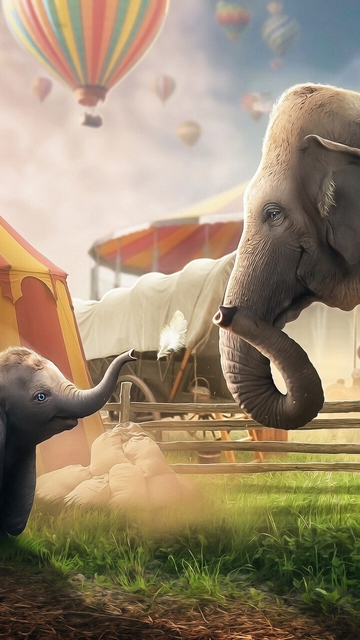 Mobile wallpaper elephant, dumbo, movie, dumbo (2019), circus
