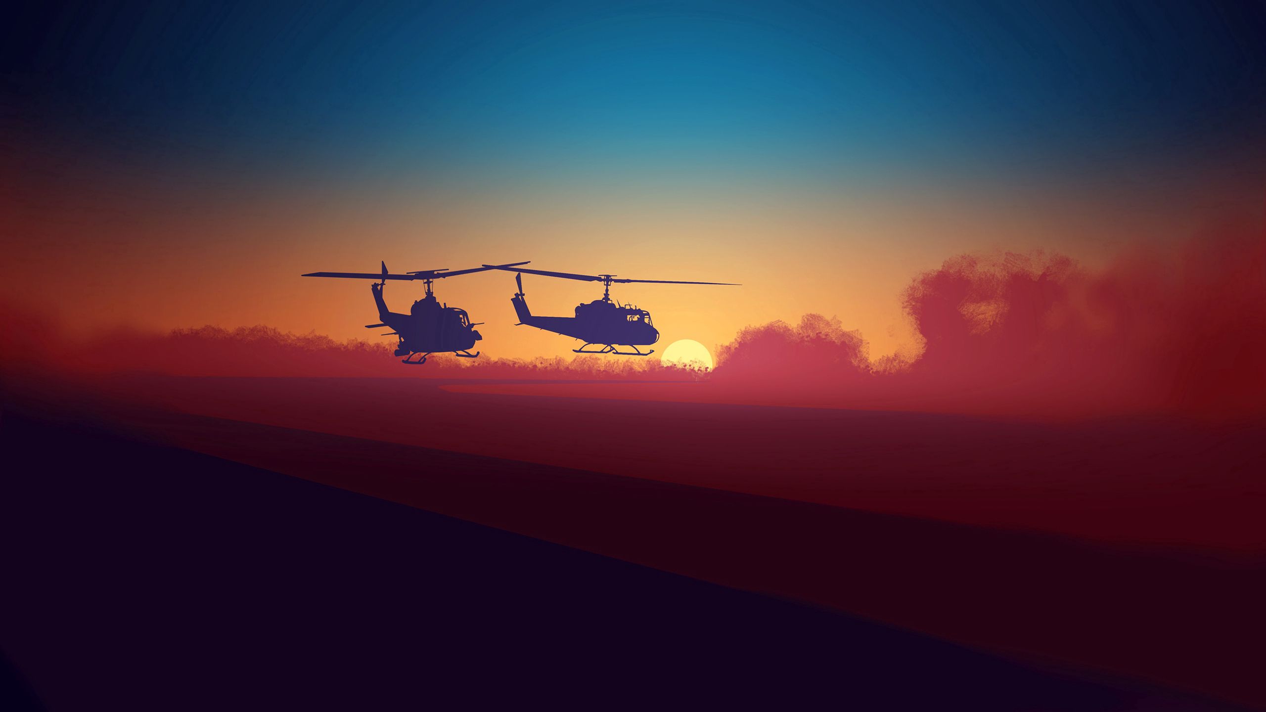 Download mobile wallpaper Sky, Clouds, Helicopter, Night, Dark for free.