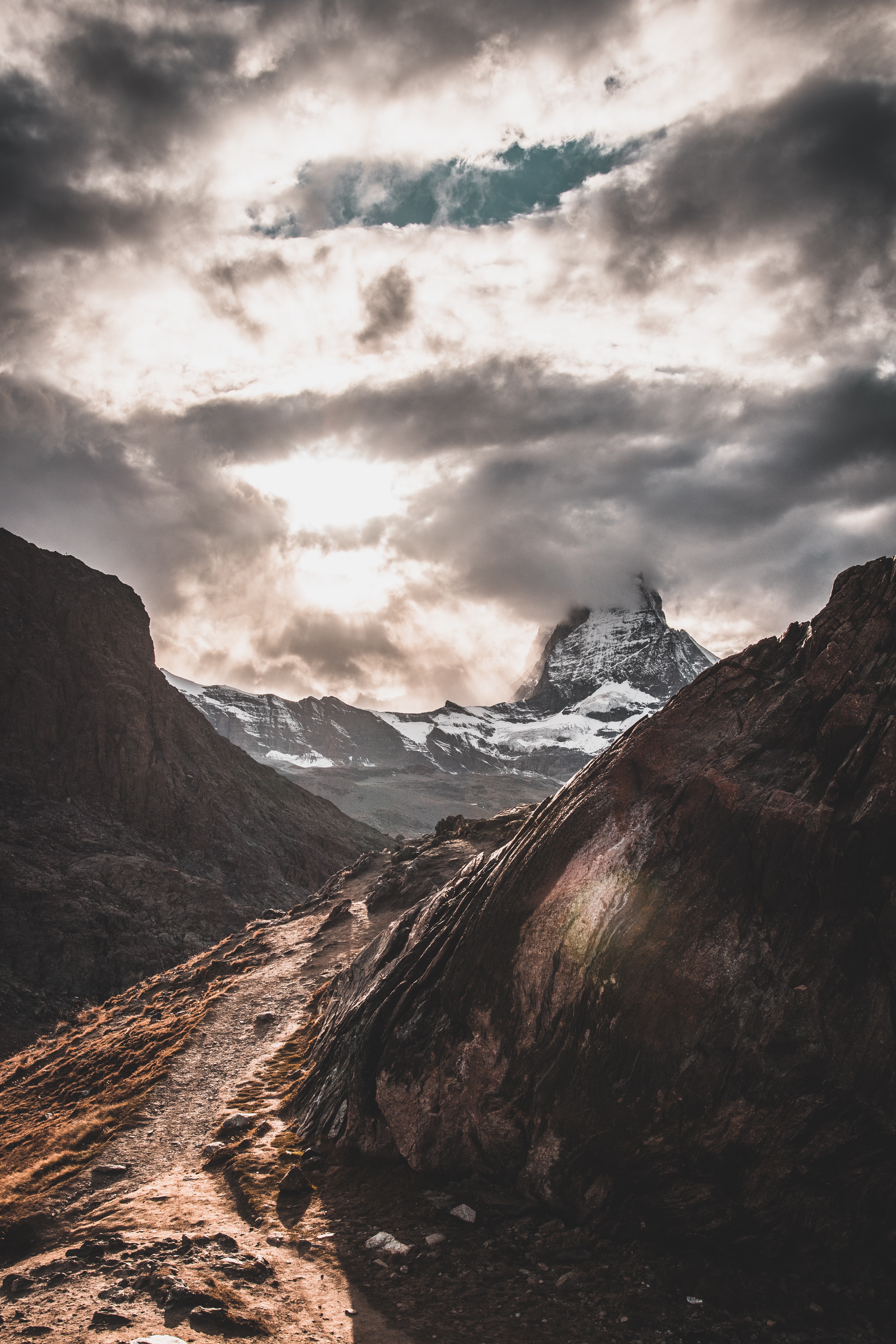 nature, mountains, clouds, switzerland, zermatt Phone Background