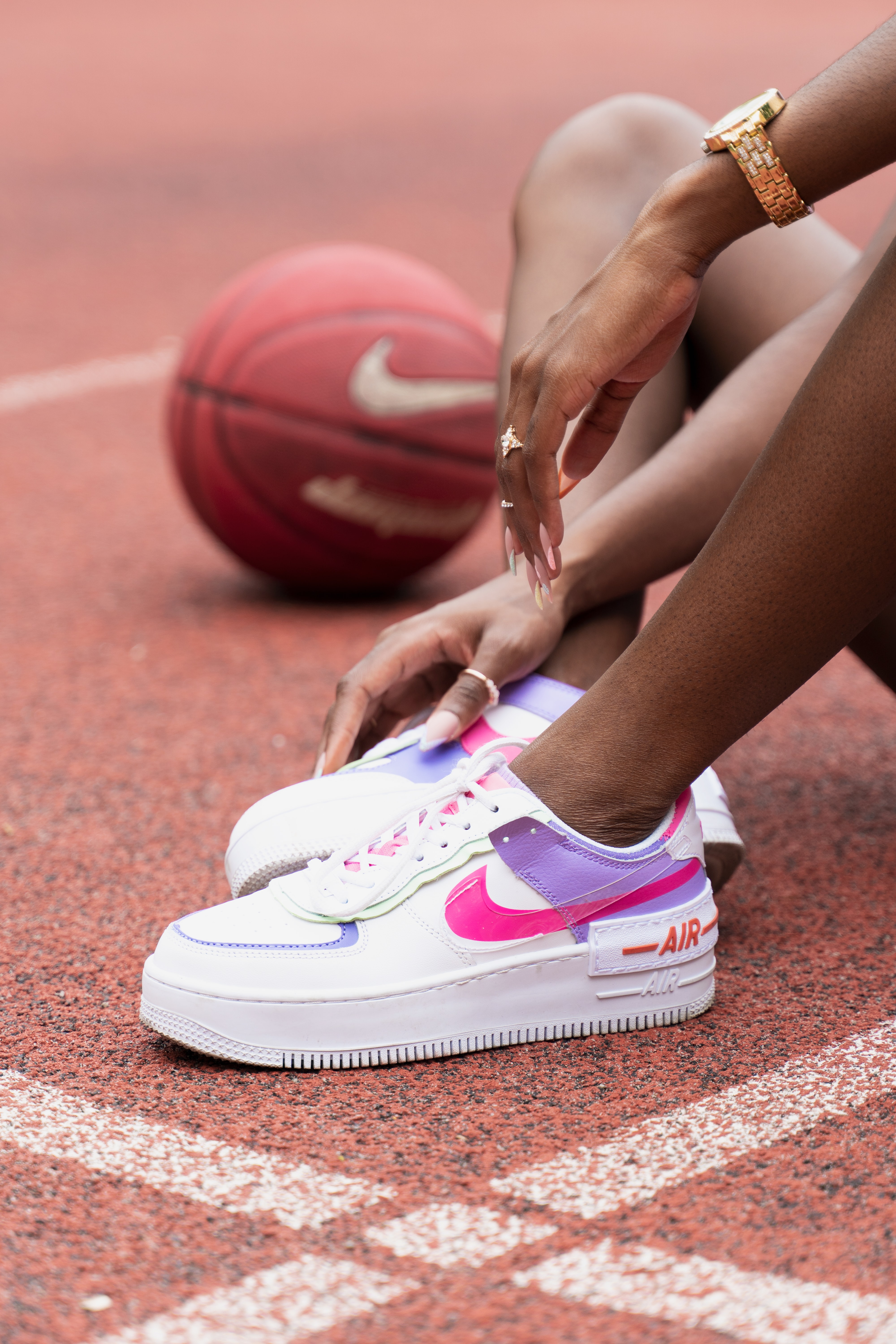 Download mobile wallpaper Miscellanea, Miscellaneous, Sneakers, Hands, Girl, Basketball for free.
