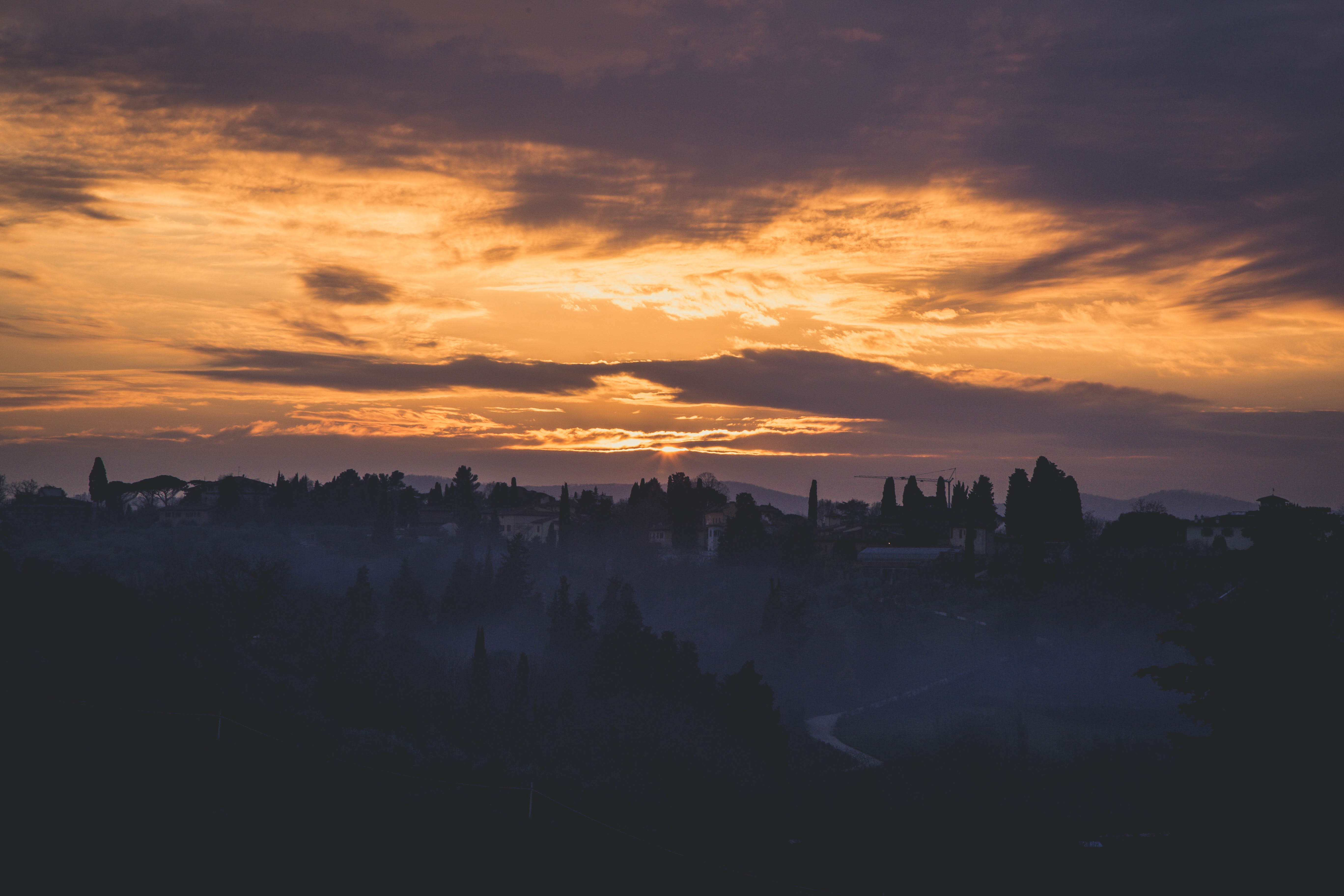 florence, nature, sky, dawn, italy, fog