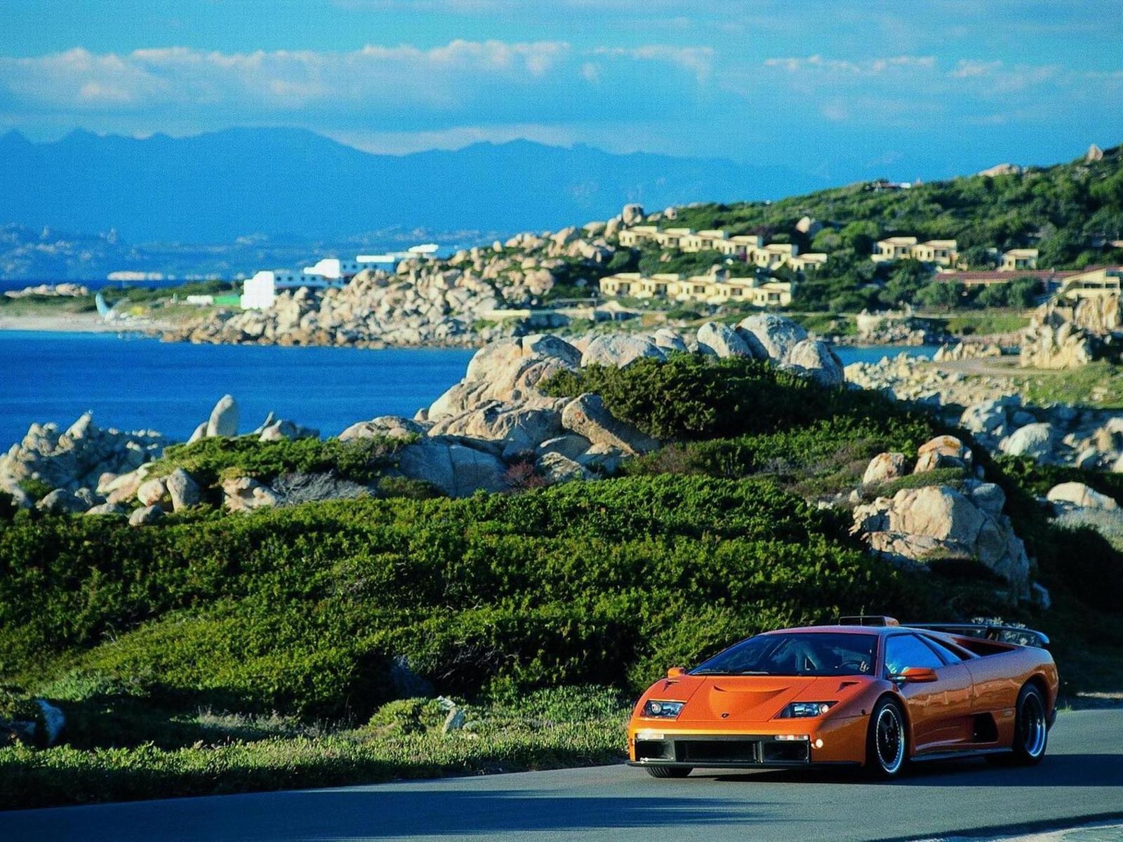 Download mobile wallpaper Sea, Transport, Auto, Roads, Lamborghini for free.