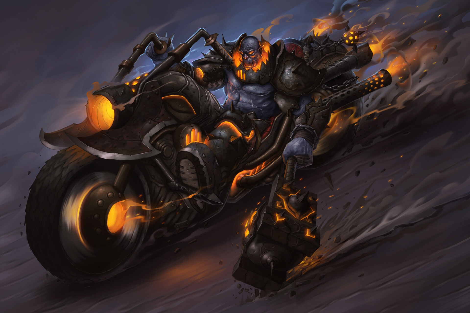 fantasy, orc, hammer, motorcycle wallpapers for tablet