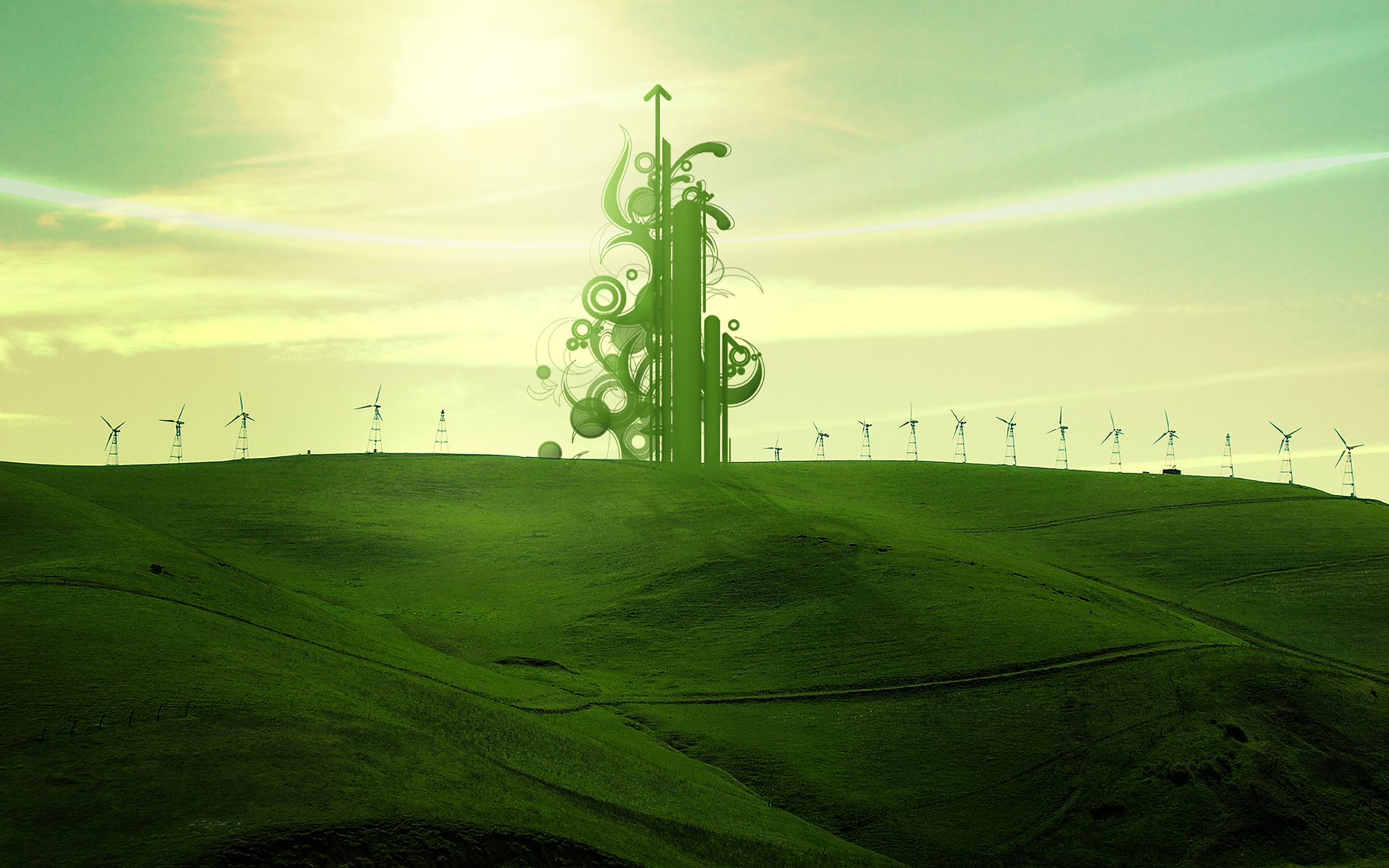 wallpapers green, earth, artistic, windmill