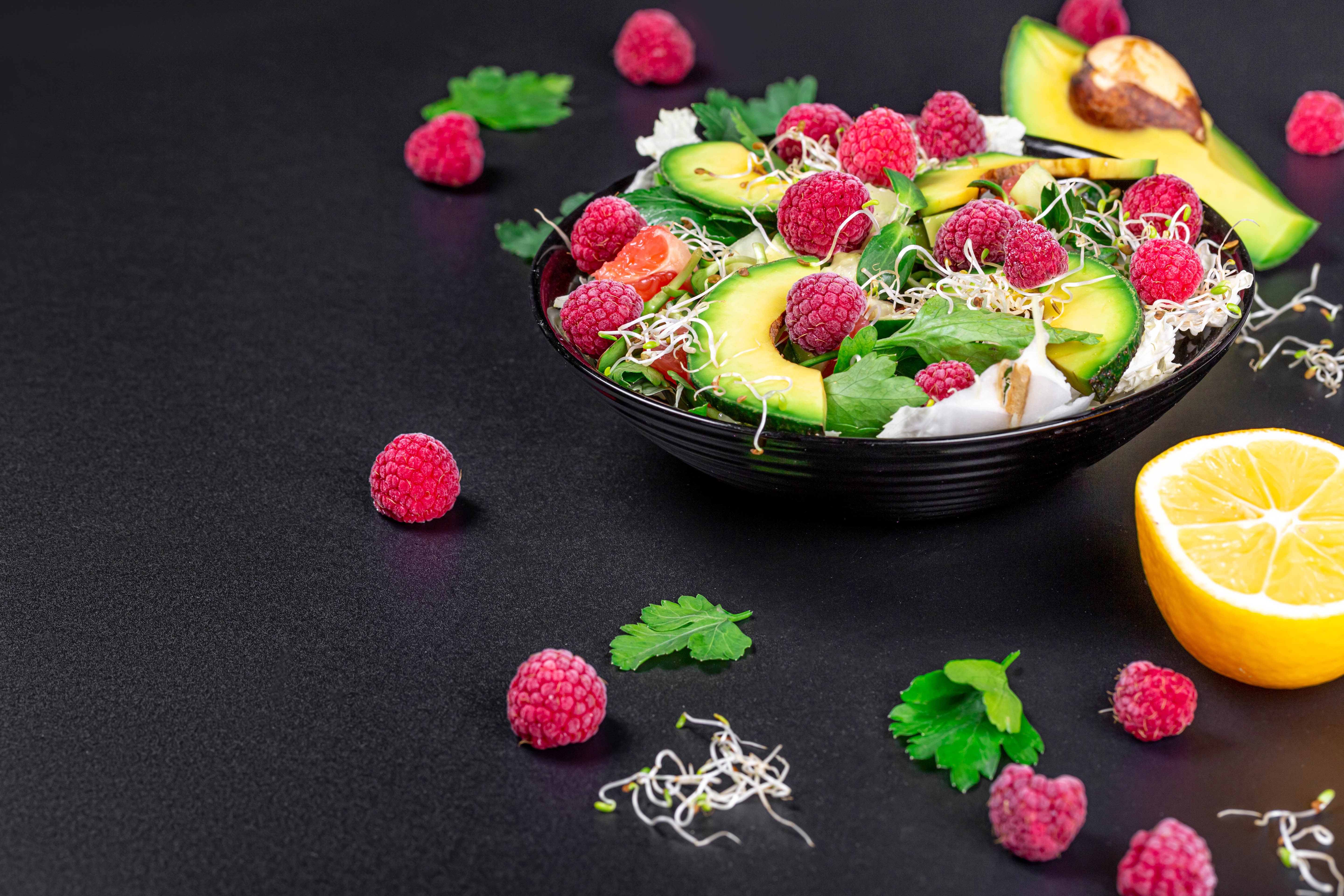 berry, food, salad, avocado, raspberry, still life download HD wallpaper