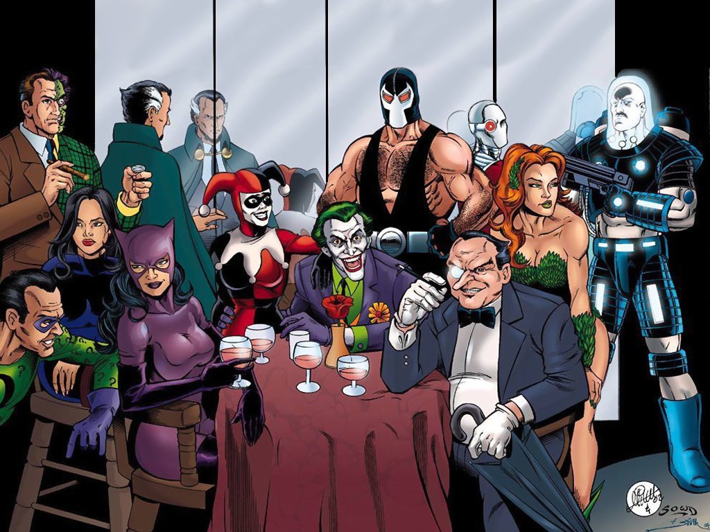 catwoman, deadshot, mr freeze (dc comics), dc comics, comics, batman, bane (dc comics), harley quinn, joker, penguin (dc comics), poison ivy, two face