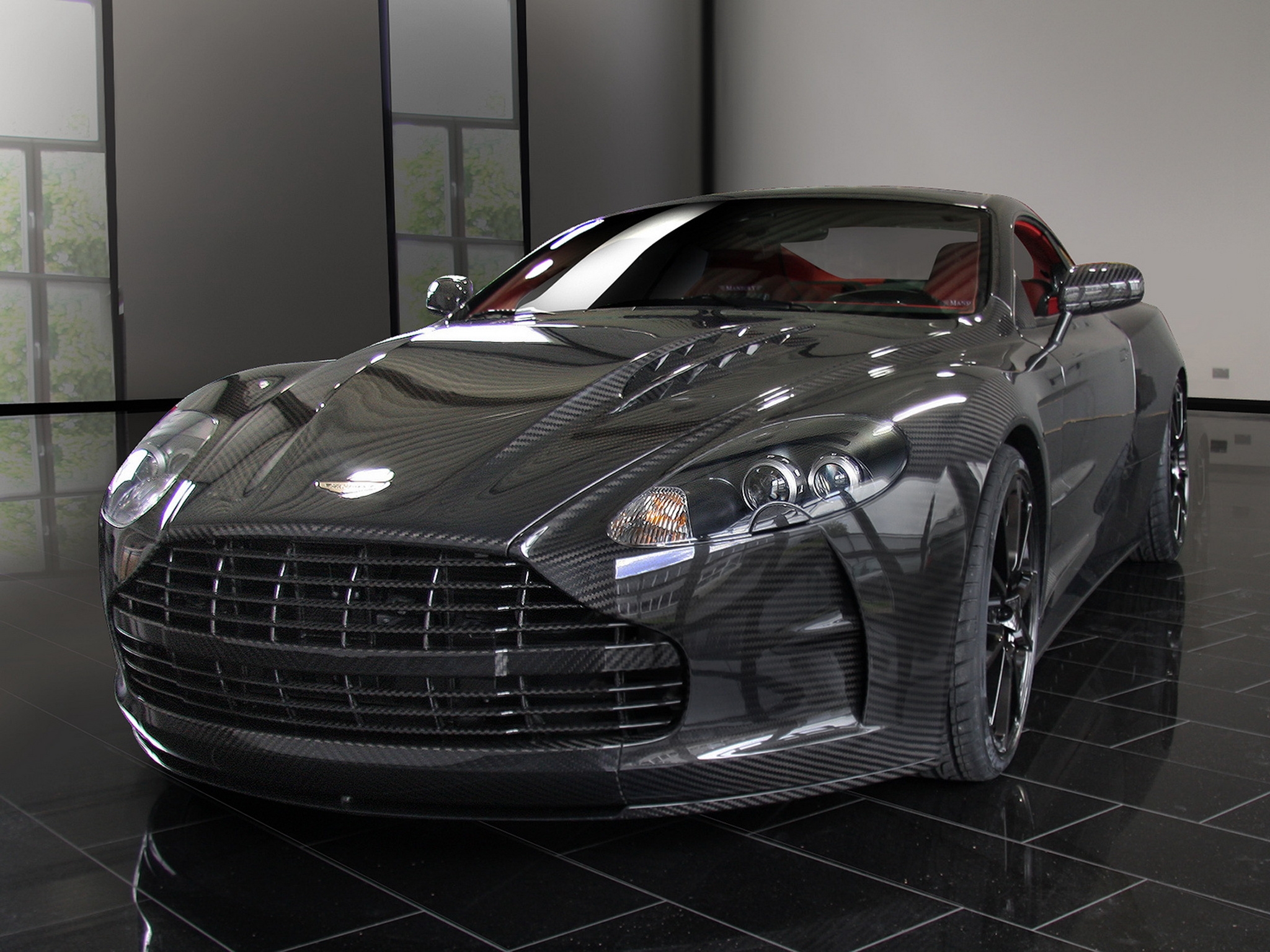 aston martin, cars, black, reflection, front view, style, dbs, 2009, mansory