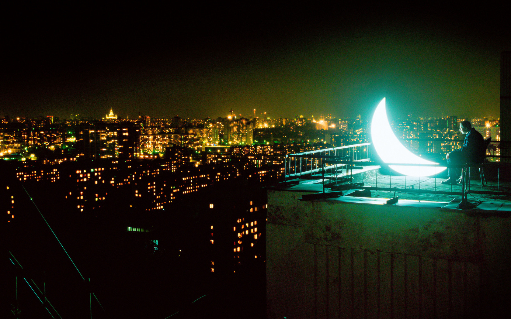 night, photography, manipulation, city, roof