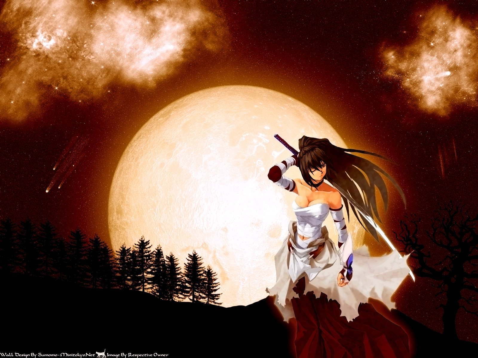 Аниме девушка на фоне Луны