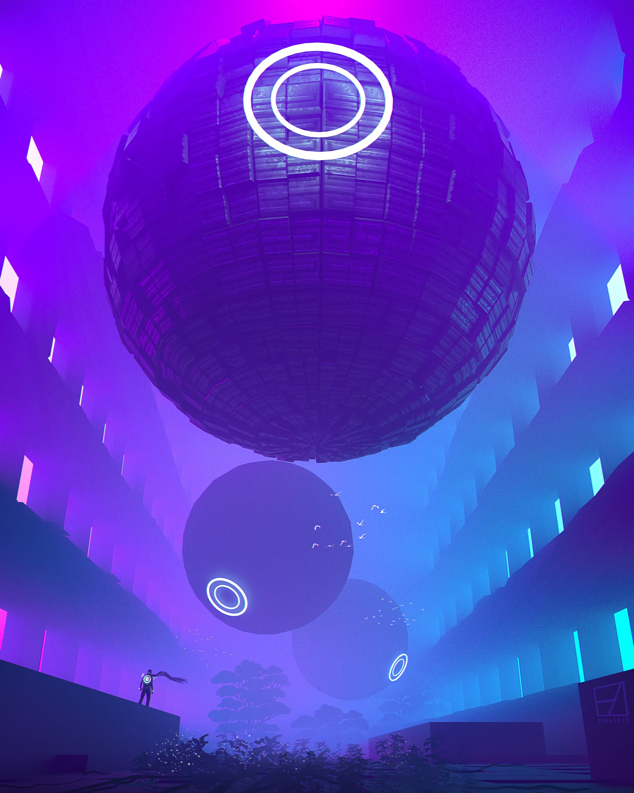 android sci fi, art, neon, balls, sphere, spheres