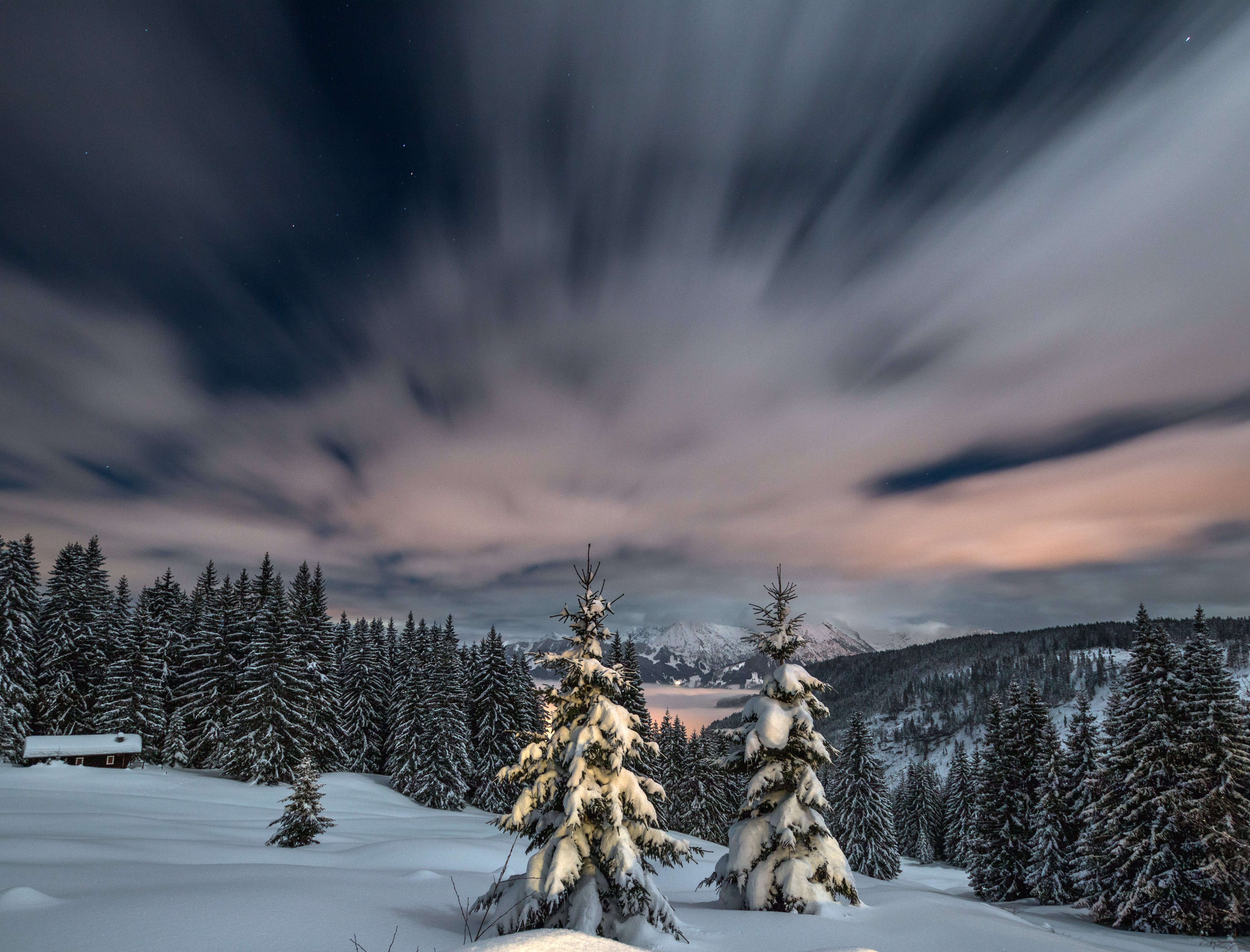 156385 Hintergrundbild herunterladen winter, natur, sunset, mountains, schnee, aß, aßen - Bildschirmschoner und Bilder kostenlos