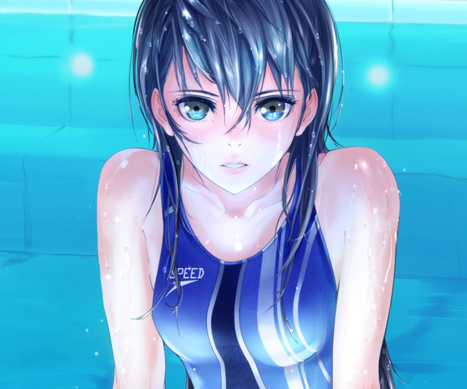 1241689 Bild herunterladen animes, original, badeanzug, wasser, schwimmbad, schwimmbecken, blaue haare - Hintergrundbilder und Bildschirmschoner kostenlos