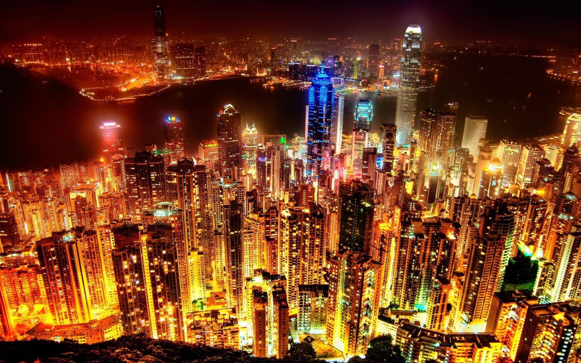 Ночной Гонконг световое загрязнение
