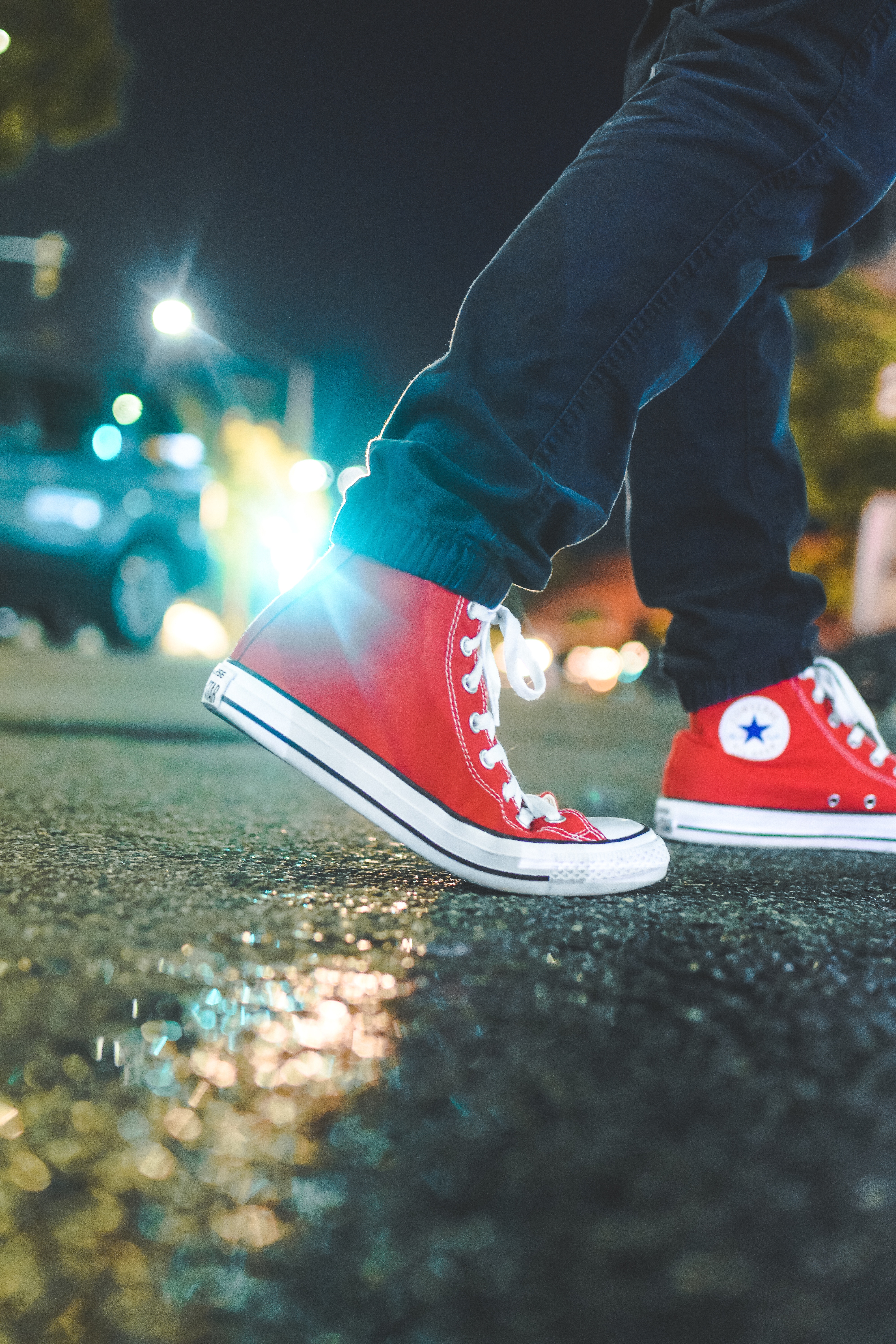 shoes, red, glare, miscellanea, miscellaneous, legs, sneakers, asphalt wallpapers for tablet