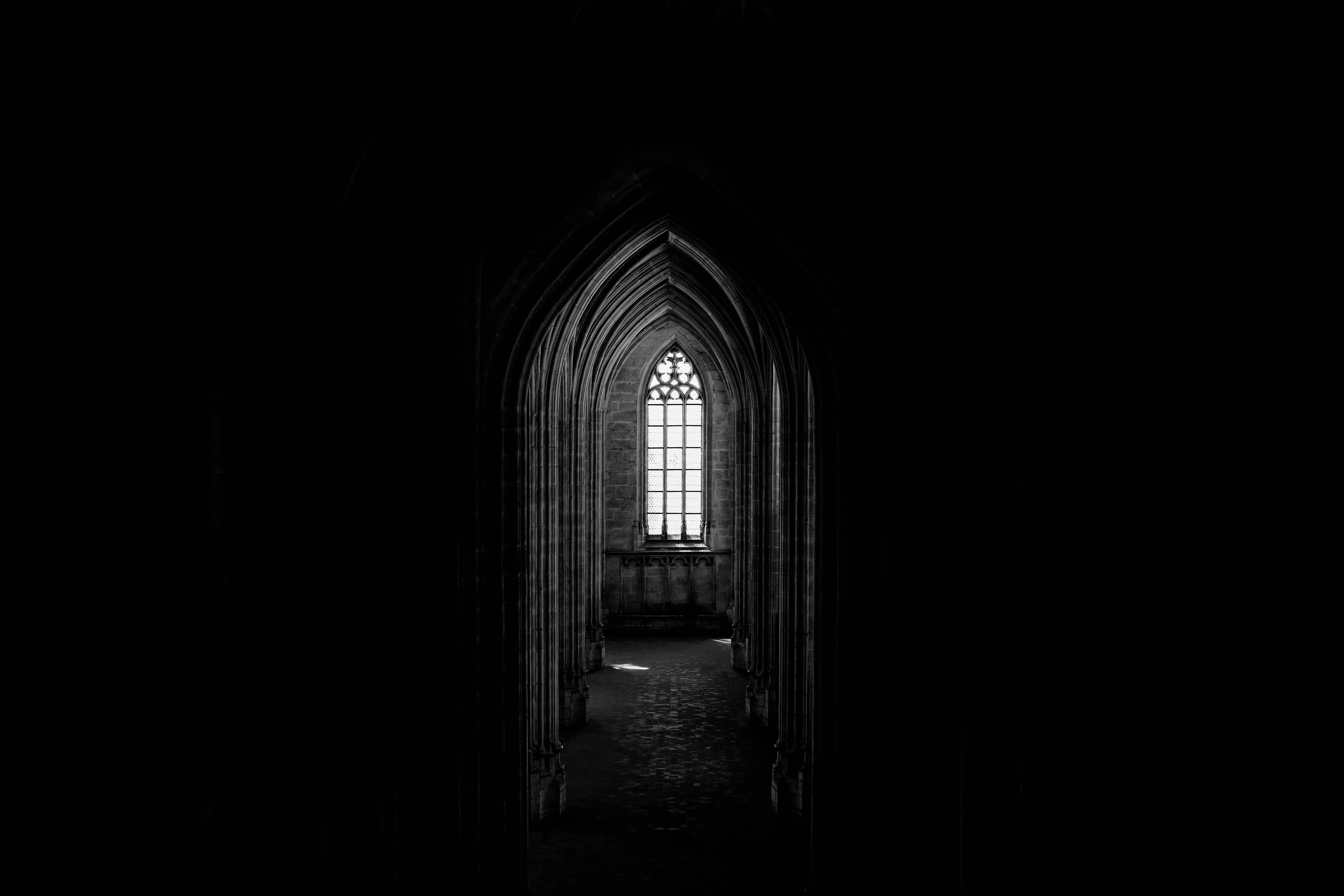corridor, arch, dark, black, architecture, window Smartphone Background