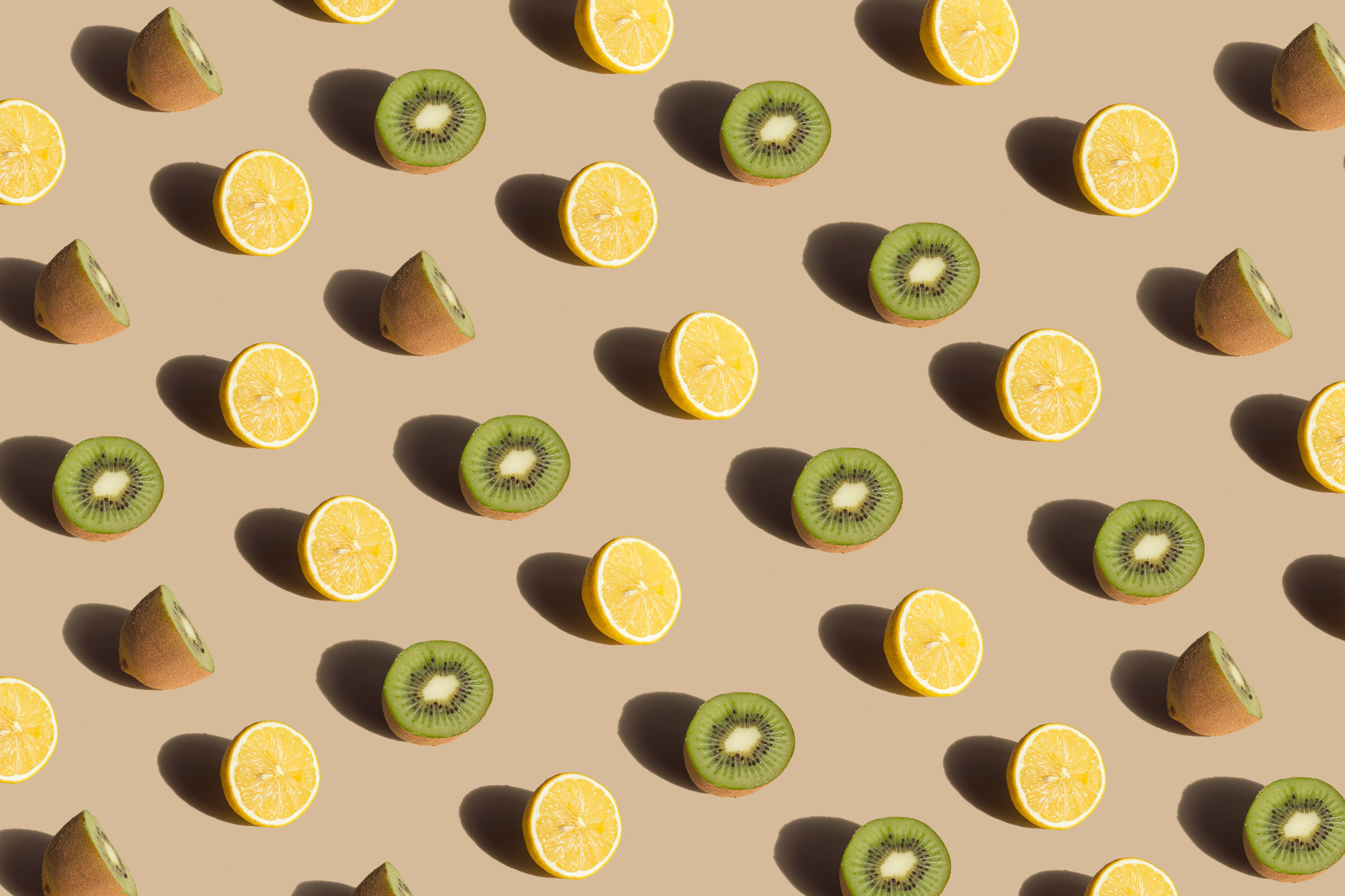 Download mobile wallpaper Food, Kiwi, Pattern, Lemon, Fruits for free.