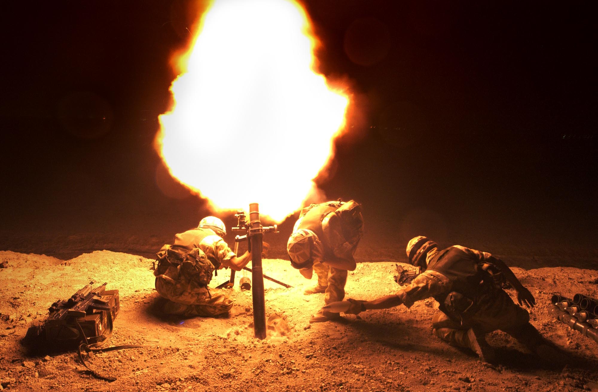 soldier, military, explosion, mortar
