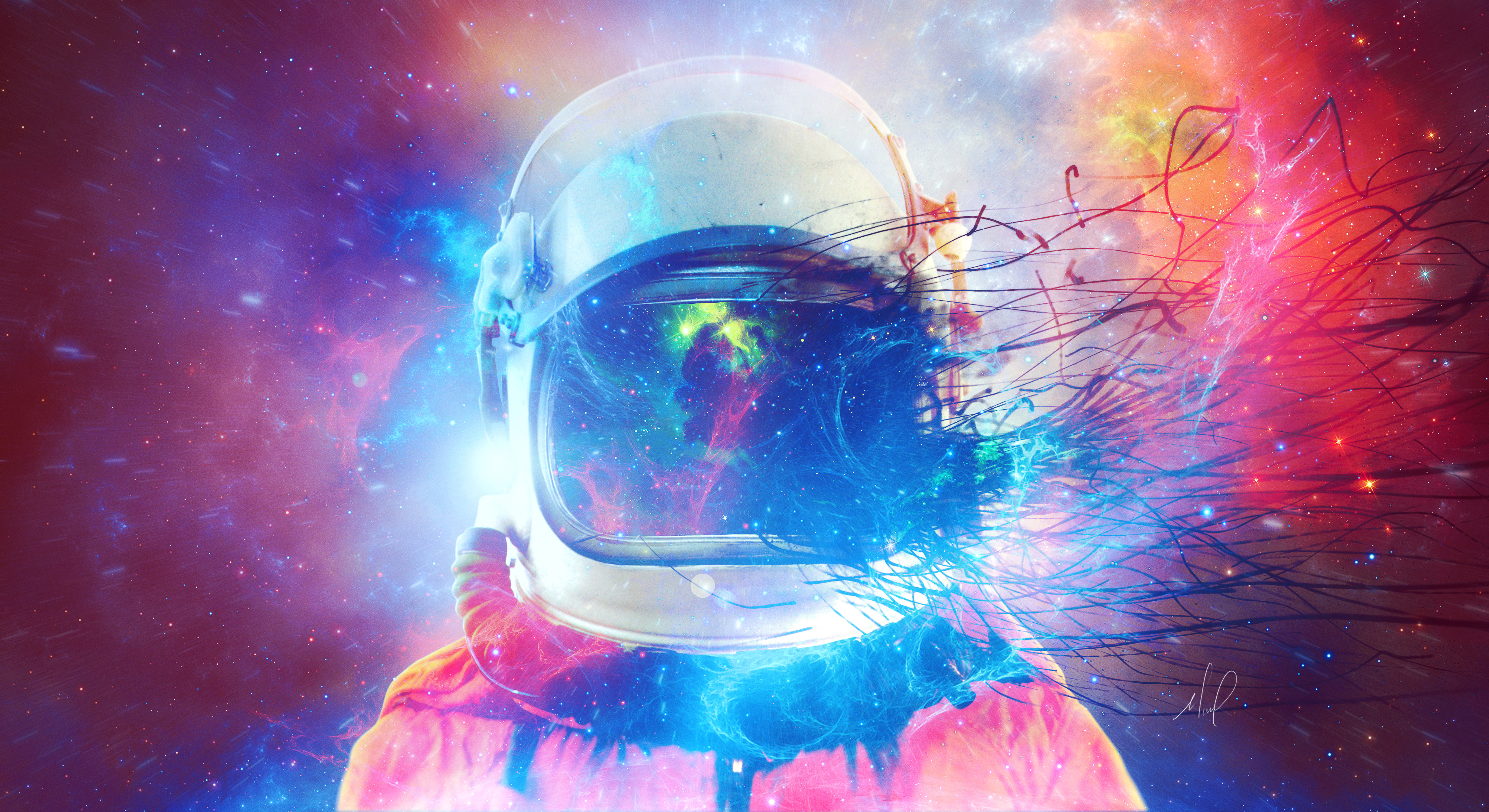 cosmonaut, universe, space, multicolored, motley, cosmic, spacesuit, space suit
