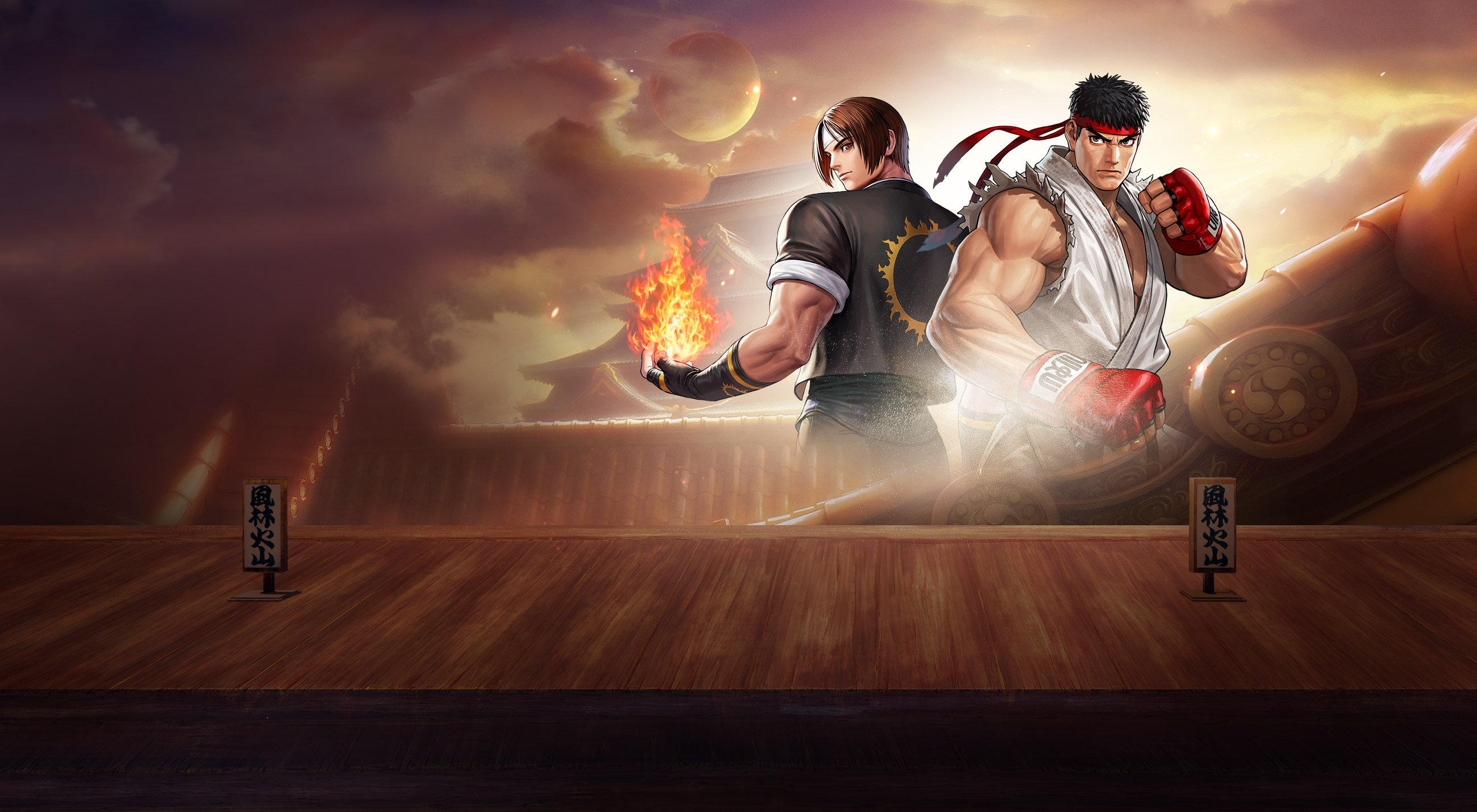 king of fighters, kyo kusanagi, video game, crossover, ryu (street fighter), street fighter 32K