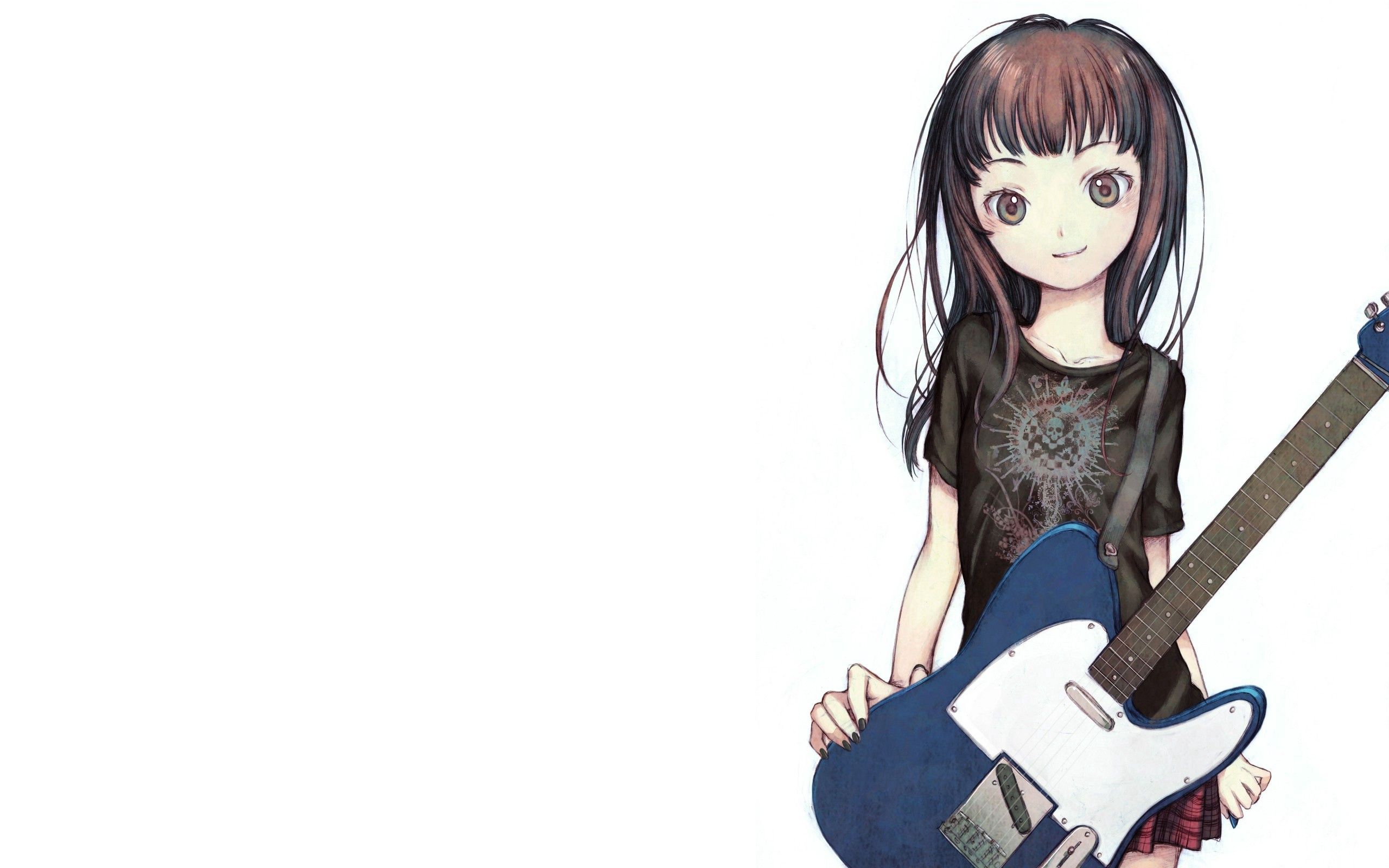 Laden Sie das Brünette, Gitarre, Das Mädchen, Ziemlich, Mädchen, Anime-Bild kostenlos auf Ihren PC-Desktop herunter