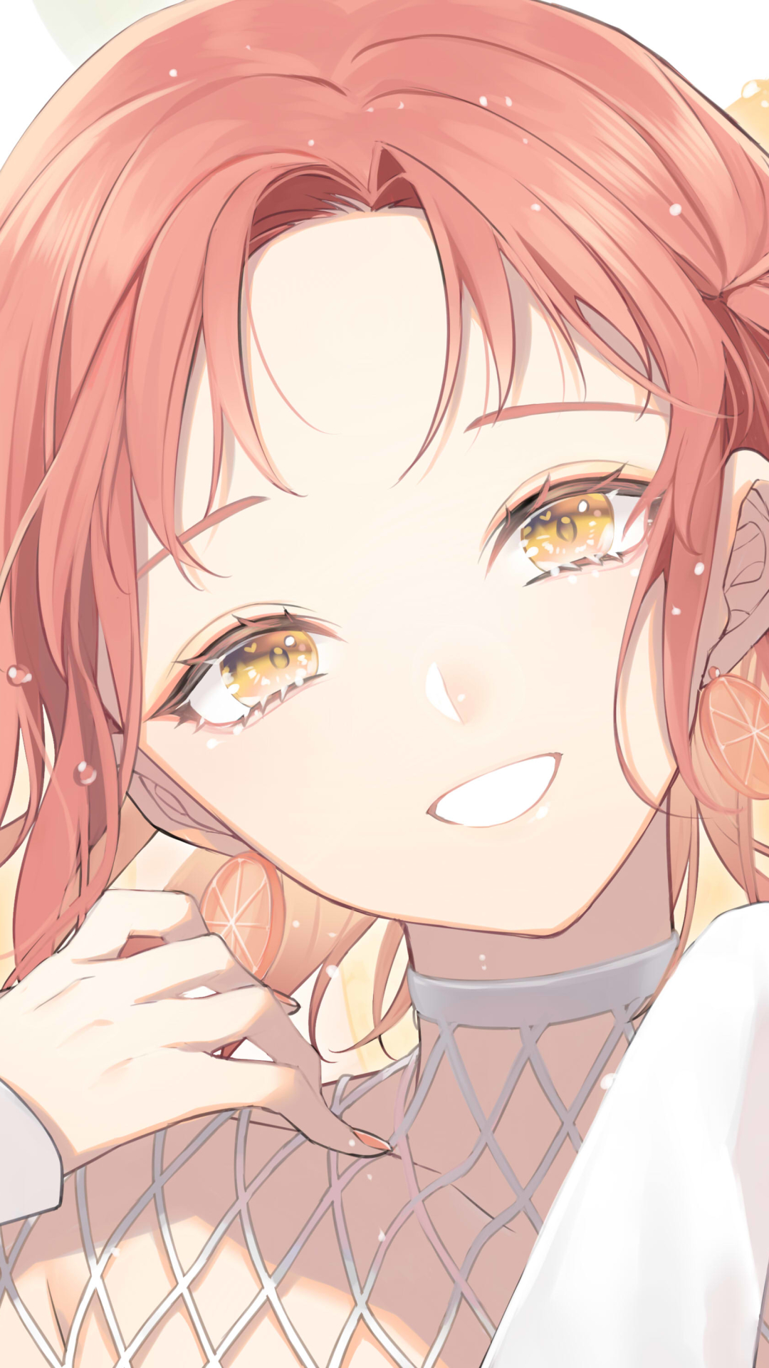 Mobile wallpaper: Anime, Fire, Smile, Yellow Eyes, Earrings