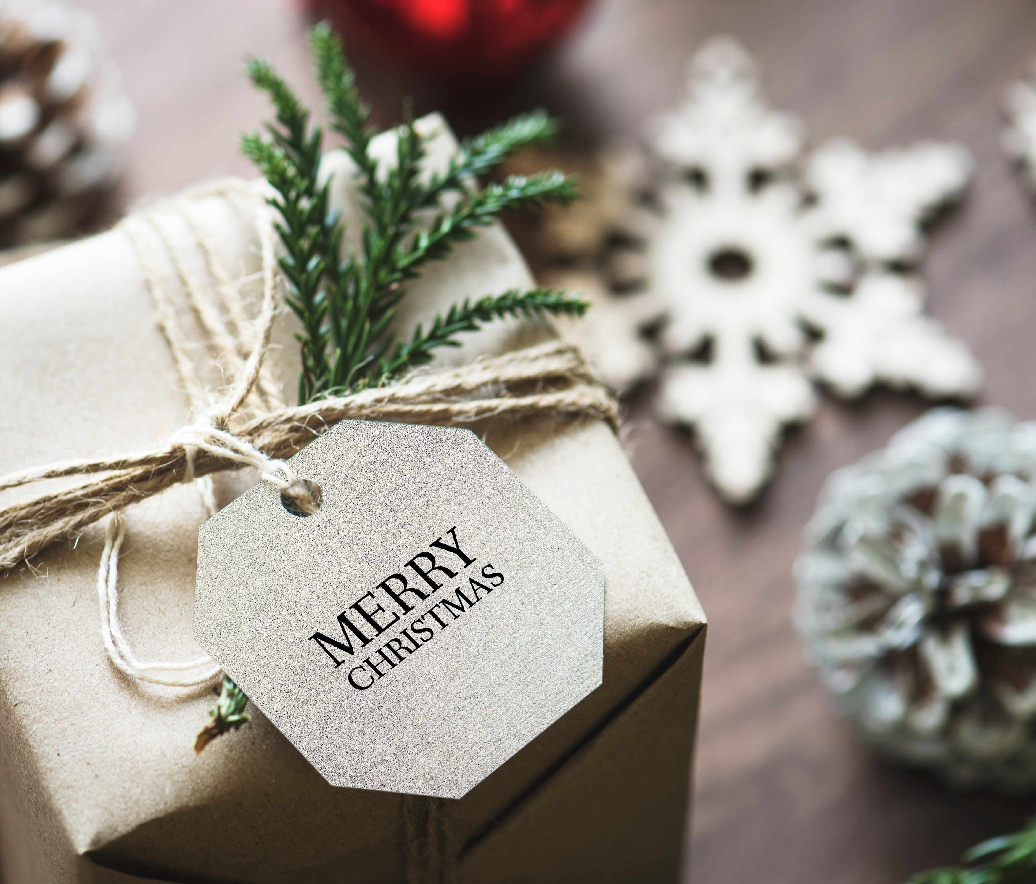 holidays, new year, christmas, box, present, gift, tag Free Stock Photo