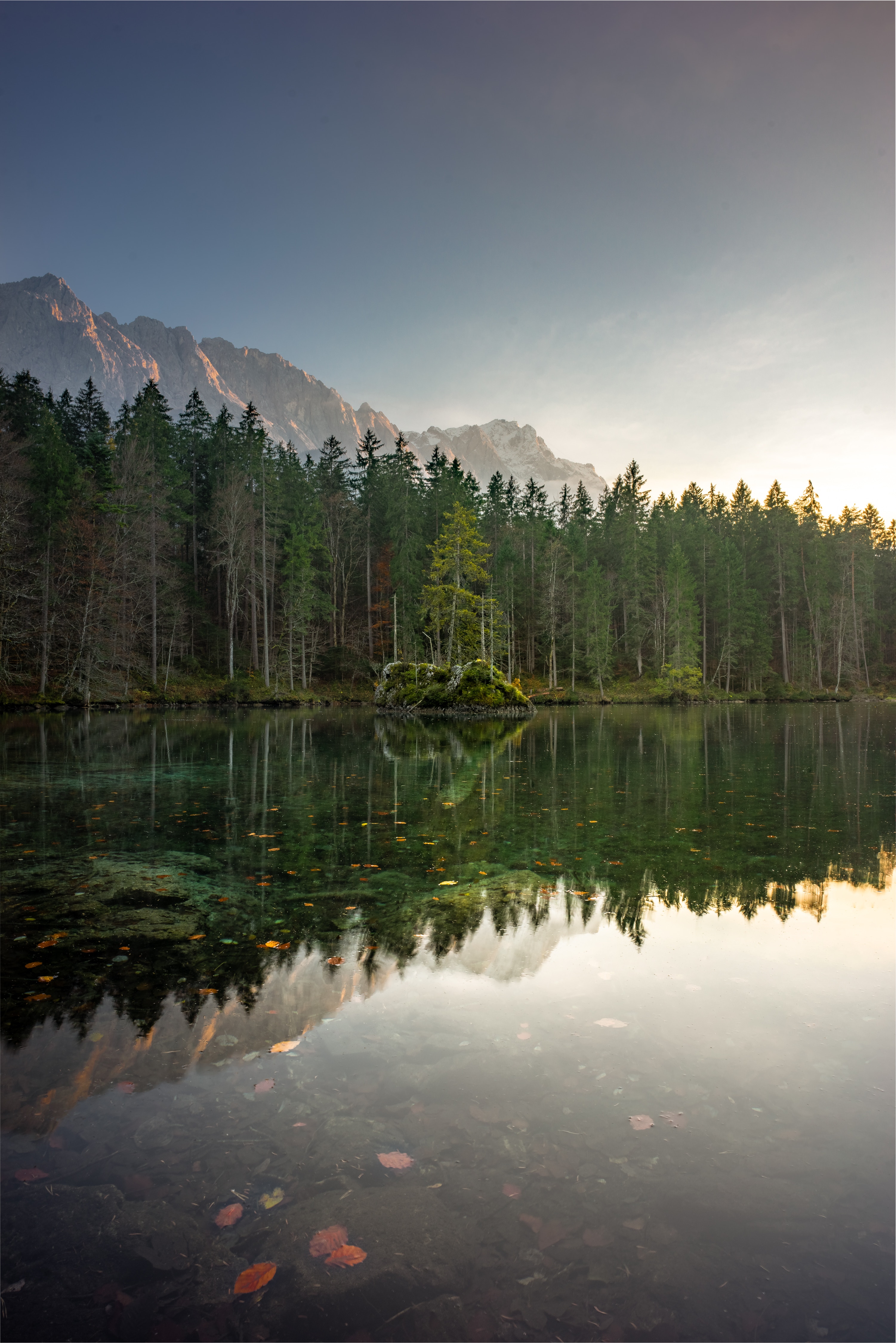 lake, vertex, trees, mountains, nature, sky, tops phone wallpaper
