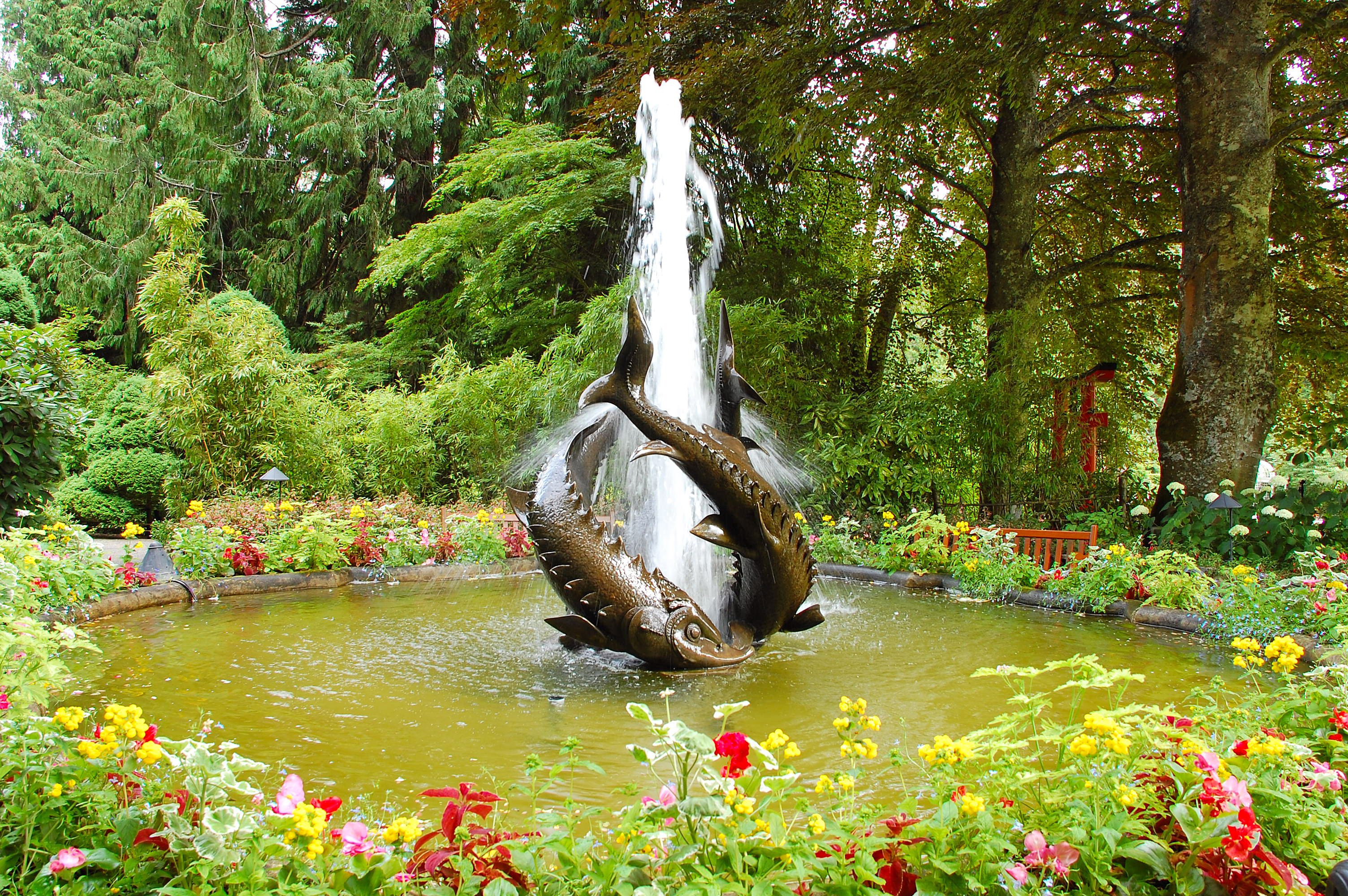 Download mobile wallpaper Water, Fountain, Flower, Park, Statue, Garden, Man Made for free.