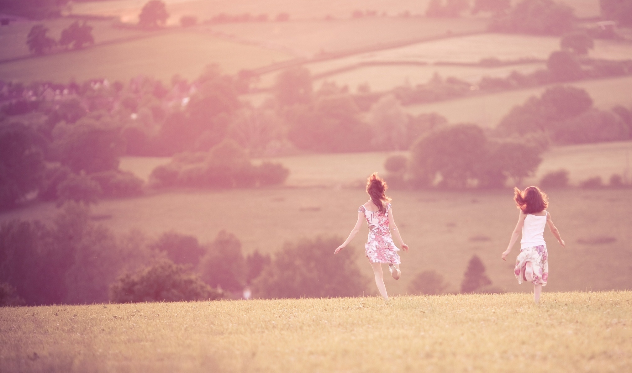 happiness, grass, children, miscellanea, miscellaneous, field, run away, run