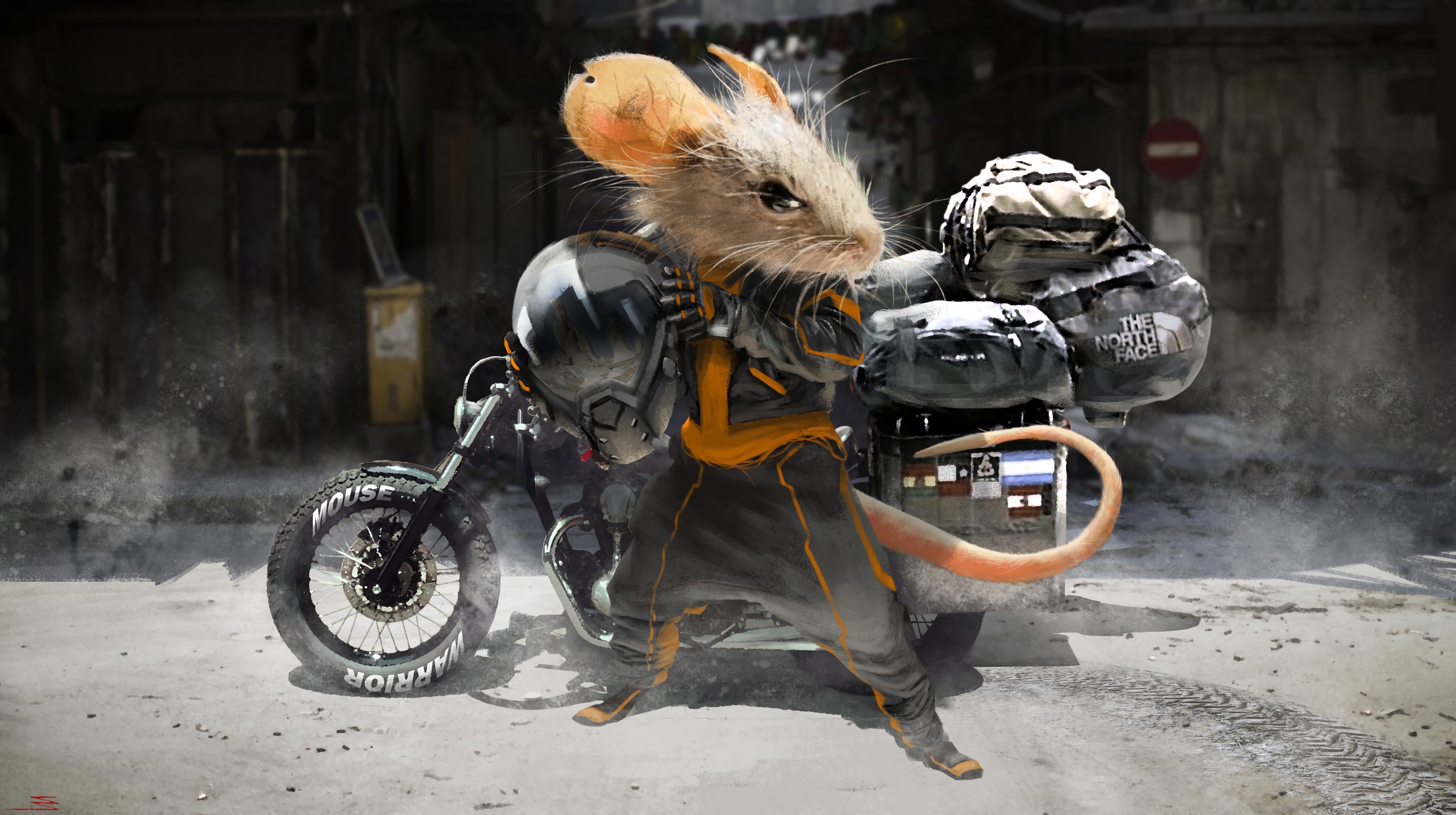 93088 скачать обои шлем, арт, мотоциклист, мотоцикл, мышь - заставки и картинки бесплатно