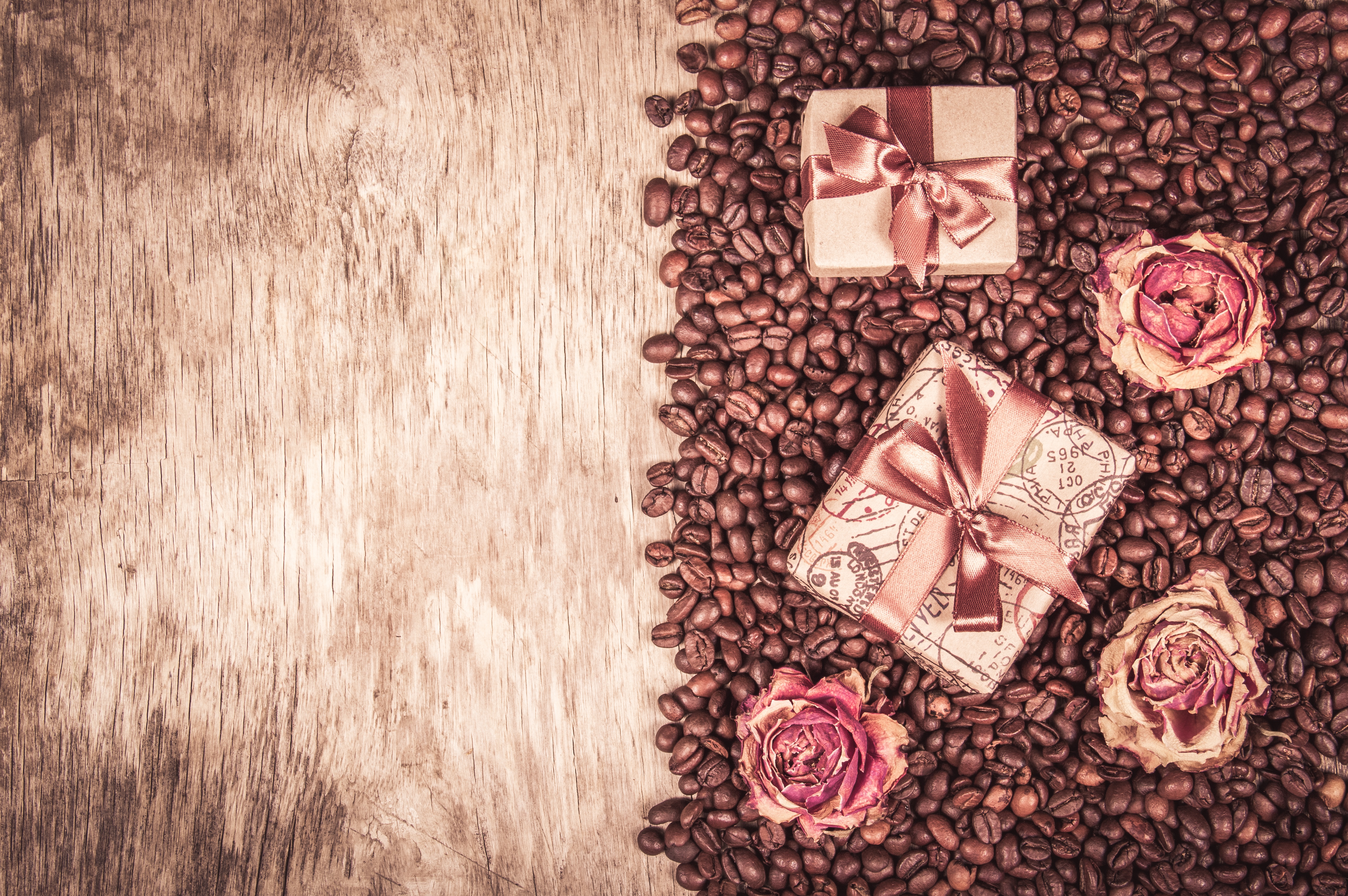 Free download wallpaper Rose, Gift, Coffee Beans, Misc on your PC desktop