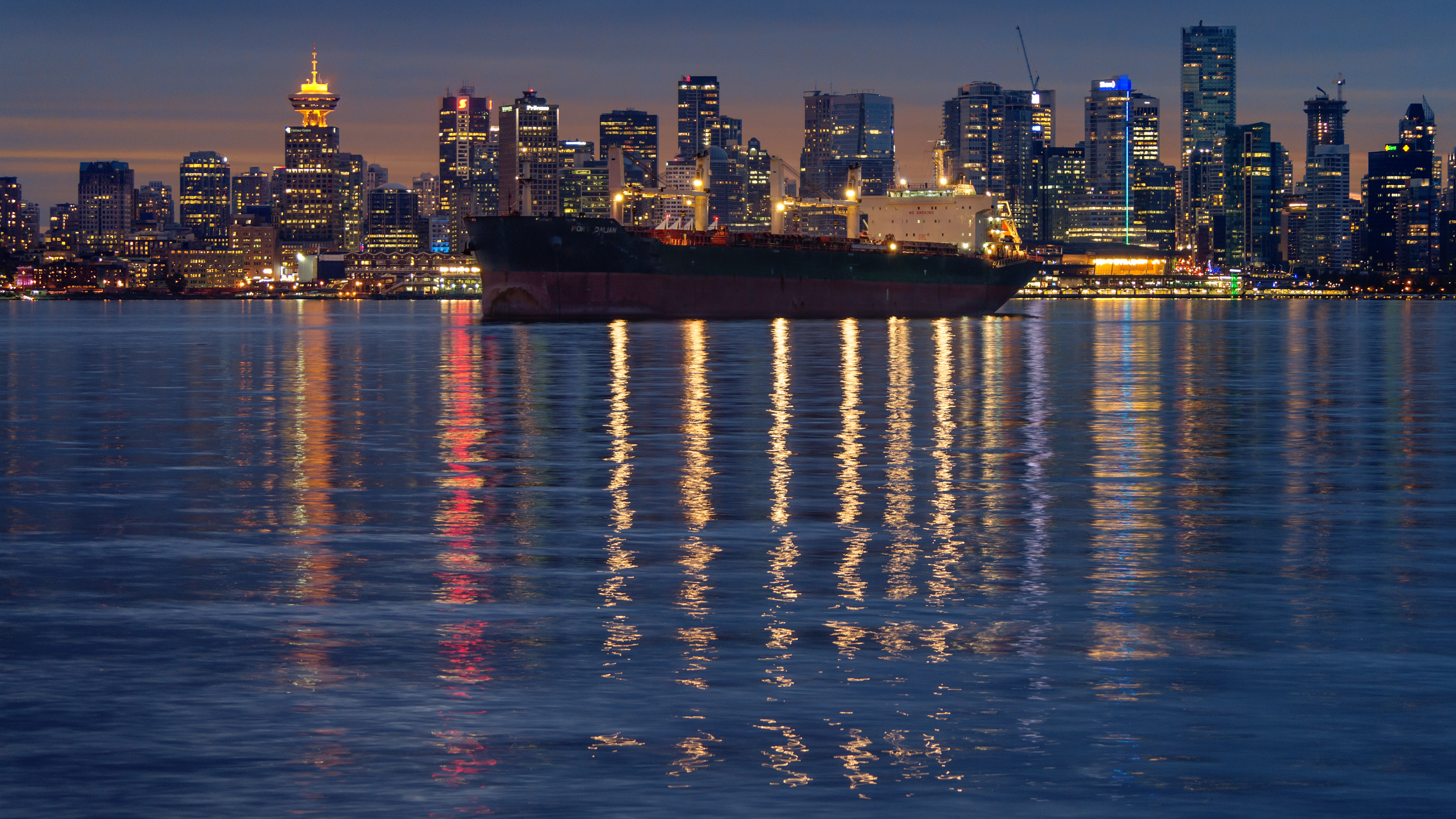 canada, vancouver, man made, night, ship, cities Full HD
