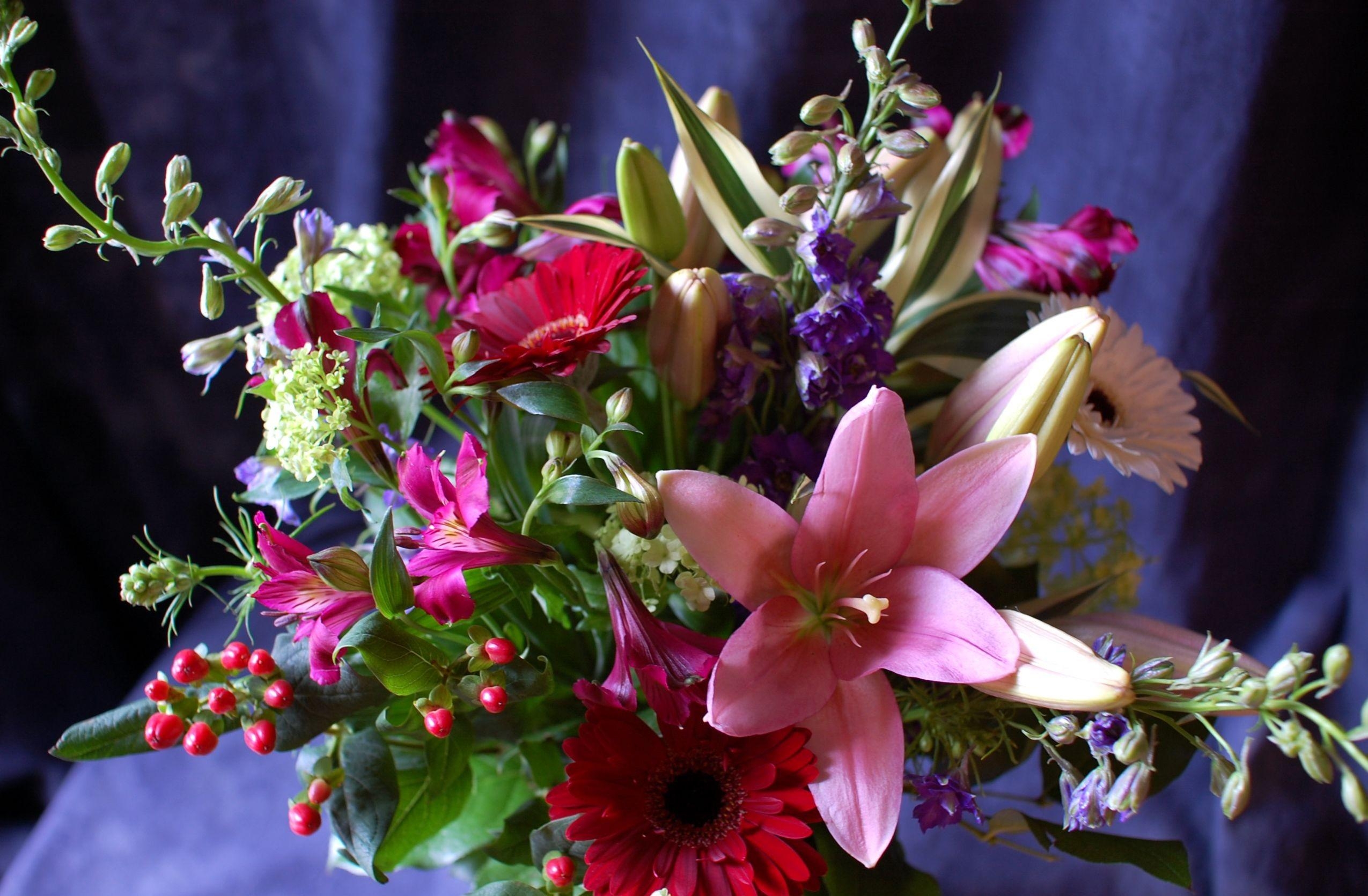 flowers, gerberas, alstroemeria, bouquet, lily, composition