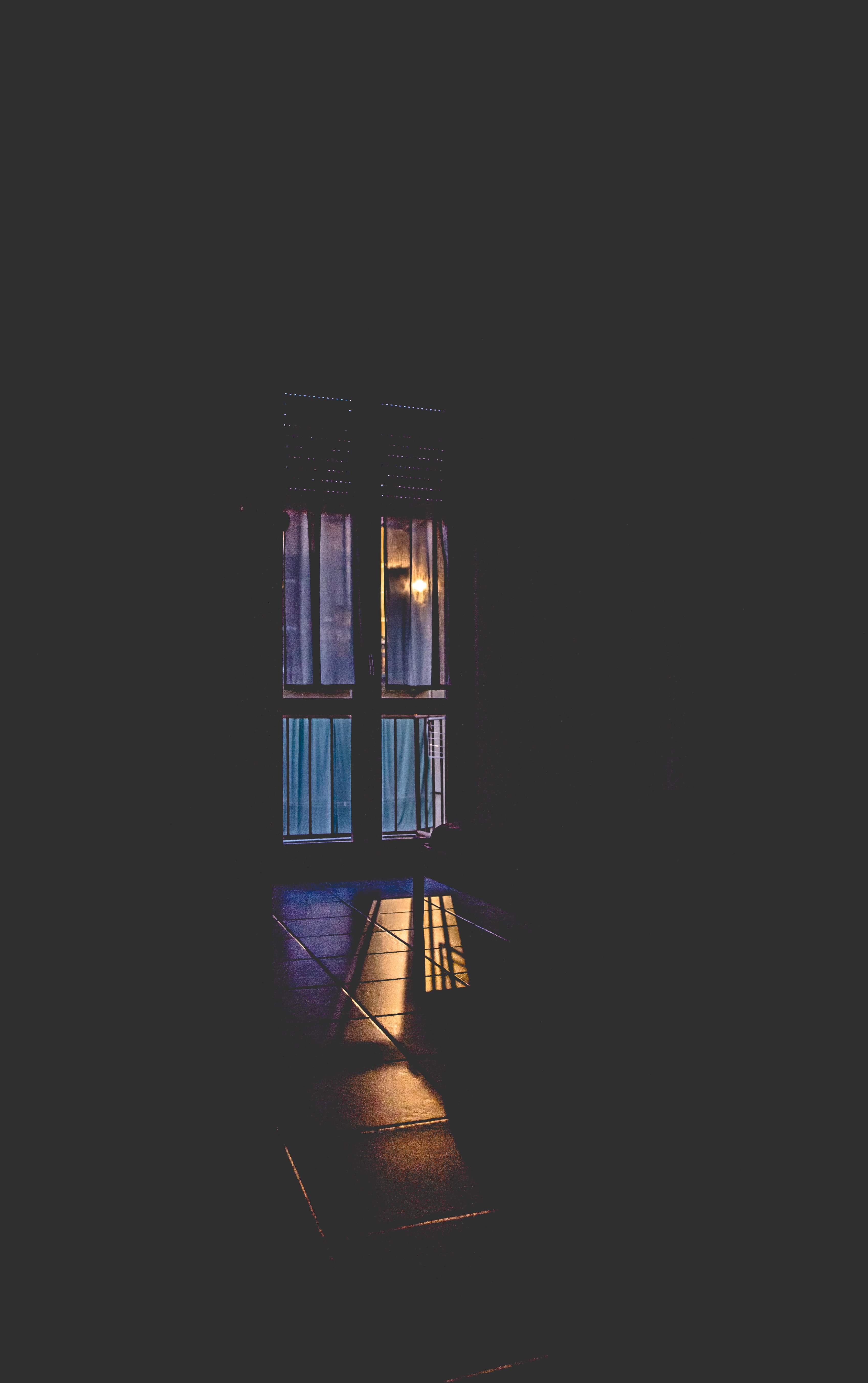 Download mobile wallpaper Window, Light, Shadow, Shine, Night, Minimalism for free.