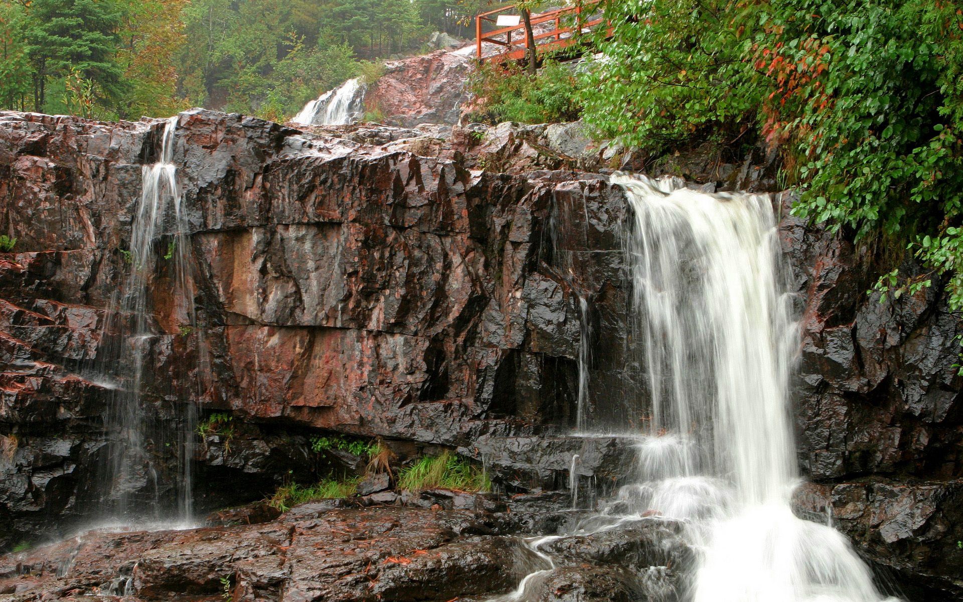 nature, rocks, waterfall, wet, bridge, lumps, blocks HD wallpaper