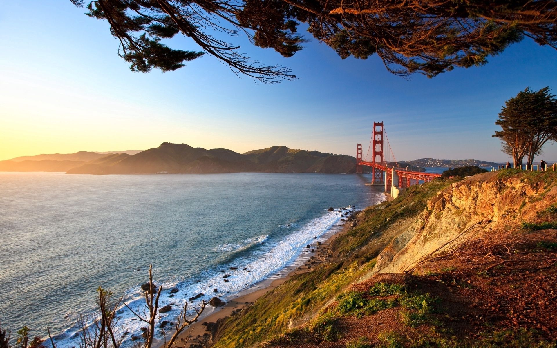 Скачати мобільні шпалери Міста, Міст, Вид, San Francisco, Сан Франциско, Ракурс, Нав'явля, Місто, Золоті Ворота, Пейзаж, Дорога безкоштовно.
