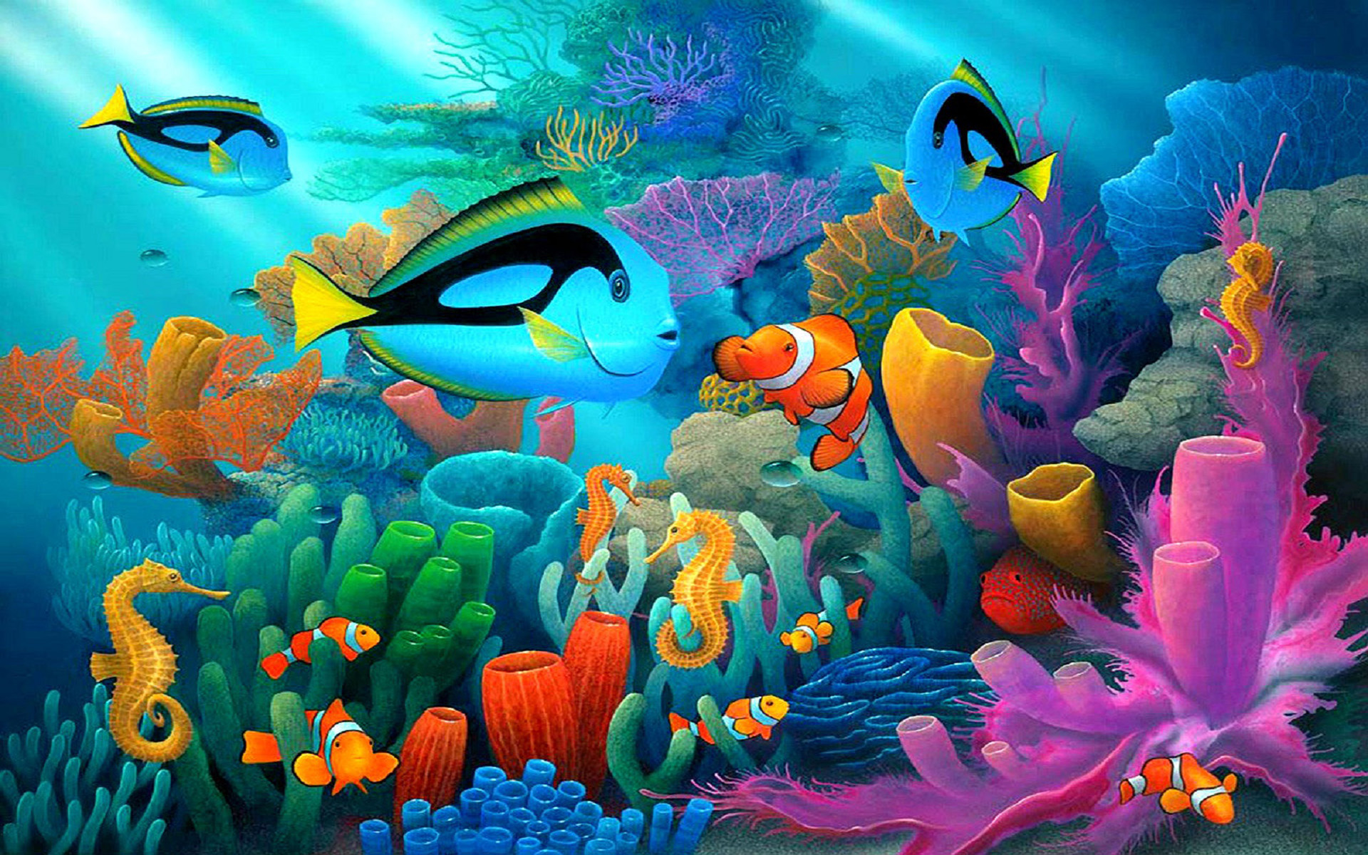 Царство животные рыбы. Художник : Дэвид Миллер (David Miller).. Подводный мир. Сказочный подводный мир. Морские обитатели.